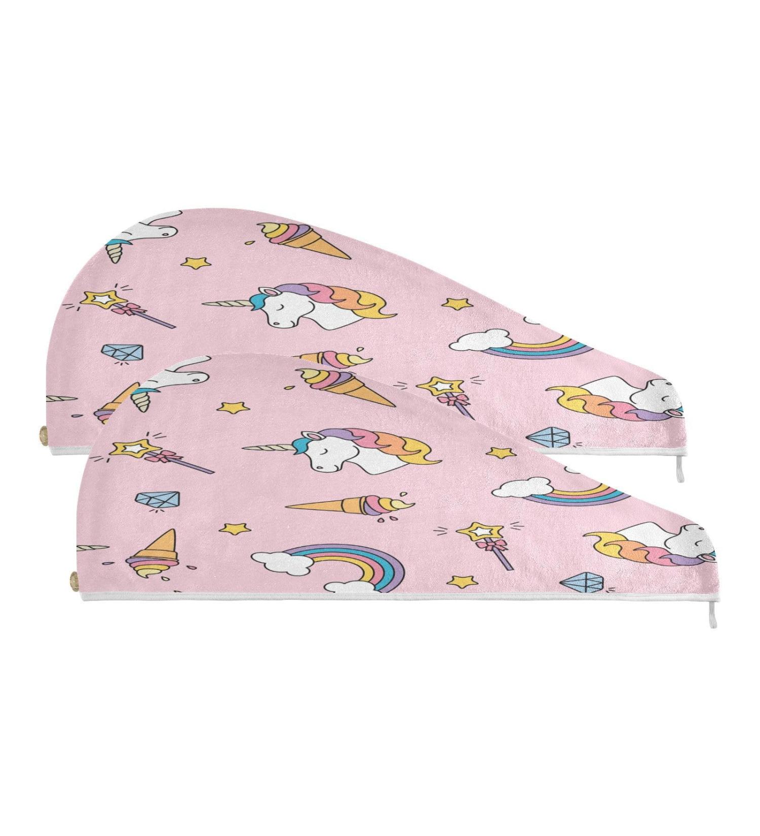 Doodle Pony & Star Pattern Dry Hair Cap Set | Quick Drying Towel & Button Headband - Super Absorbent & Soft Comfort - International Shipping - Buy Online on GoSupps.com