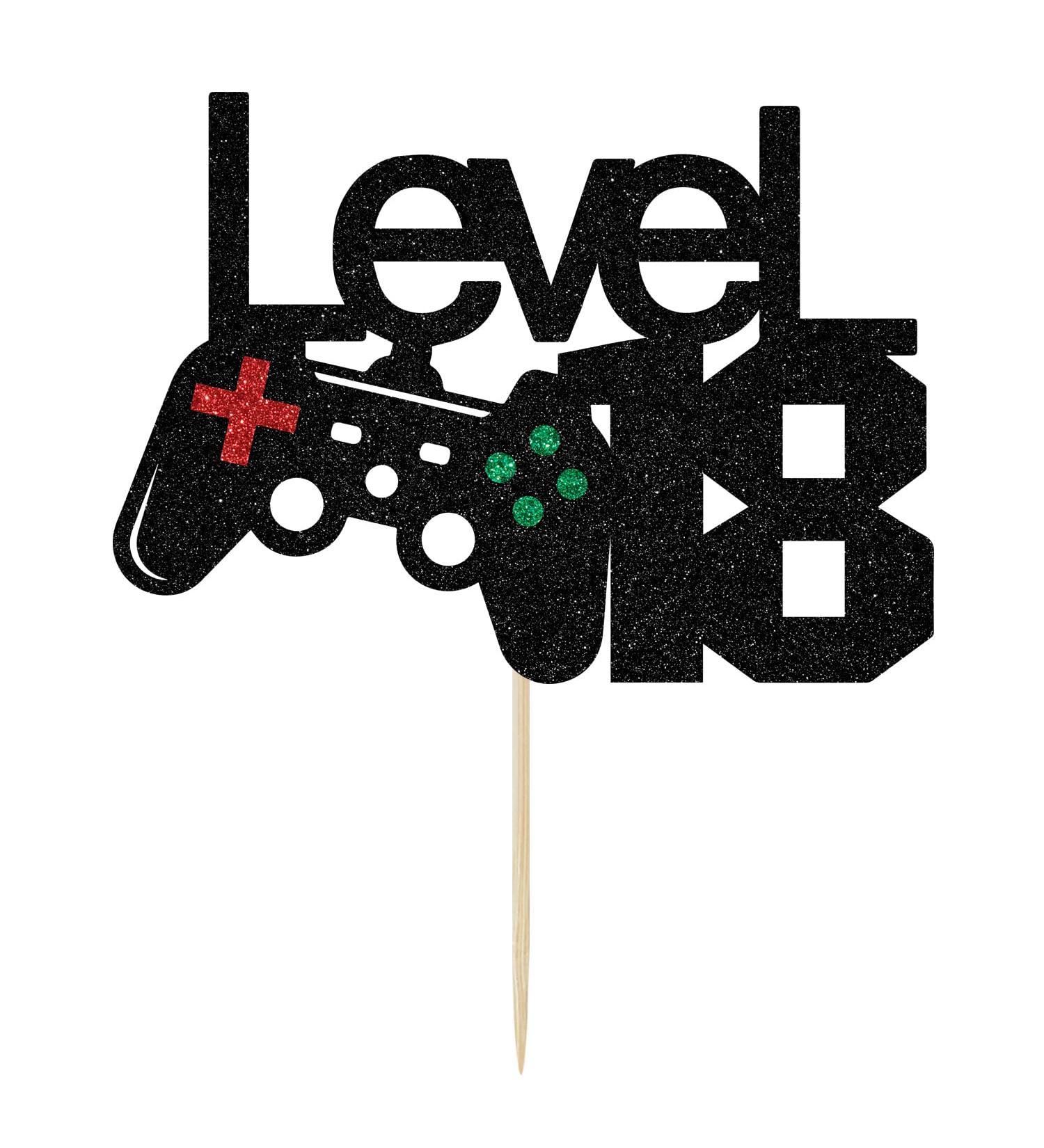 Black Glitter Level 18 Cake Topper - Level Up 18th Birthday Cake Topper - Happy 18th Birthday 18 Year Old for Gamer Theme Party Decorations - Buy Online on GoSupps.com