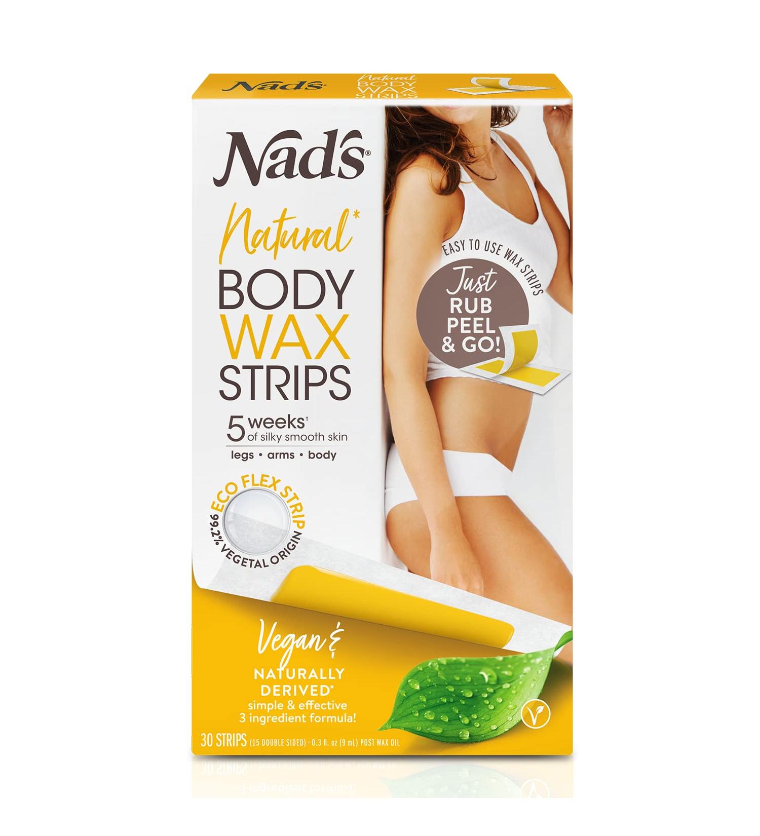 Buy Nad's Body Wax Strips - Natural Hair Removal for All Skin Types | At-Home Waxing Kit with 30 Strips & Post Wax Oil - Buy Online on GoSupps.com