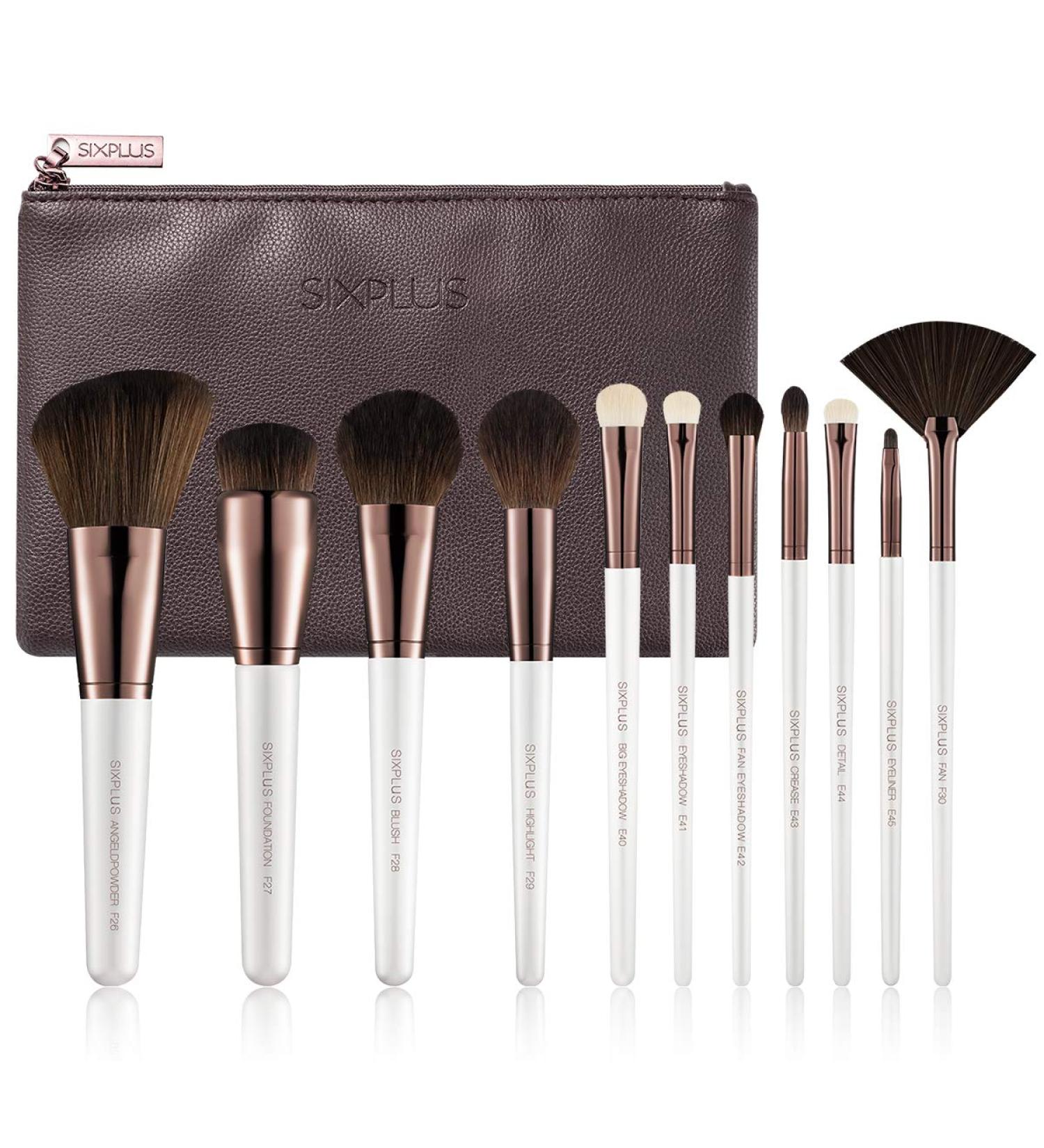 SIXPLUS Travel Makeup Brush Set - 11 Professional Pearly White Brushes with Case | Best Gift for Women Girlfriend & Mom - Foundation Powder Concealer & Eyeshadow - Buy Online on GoSupps.com