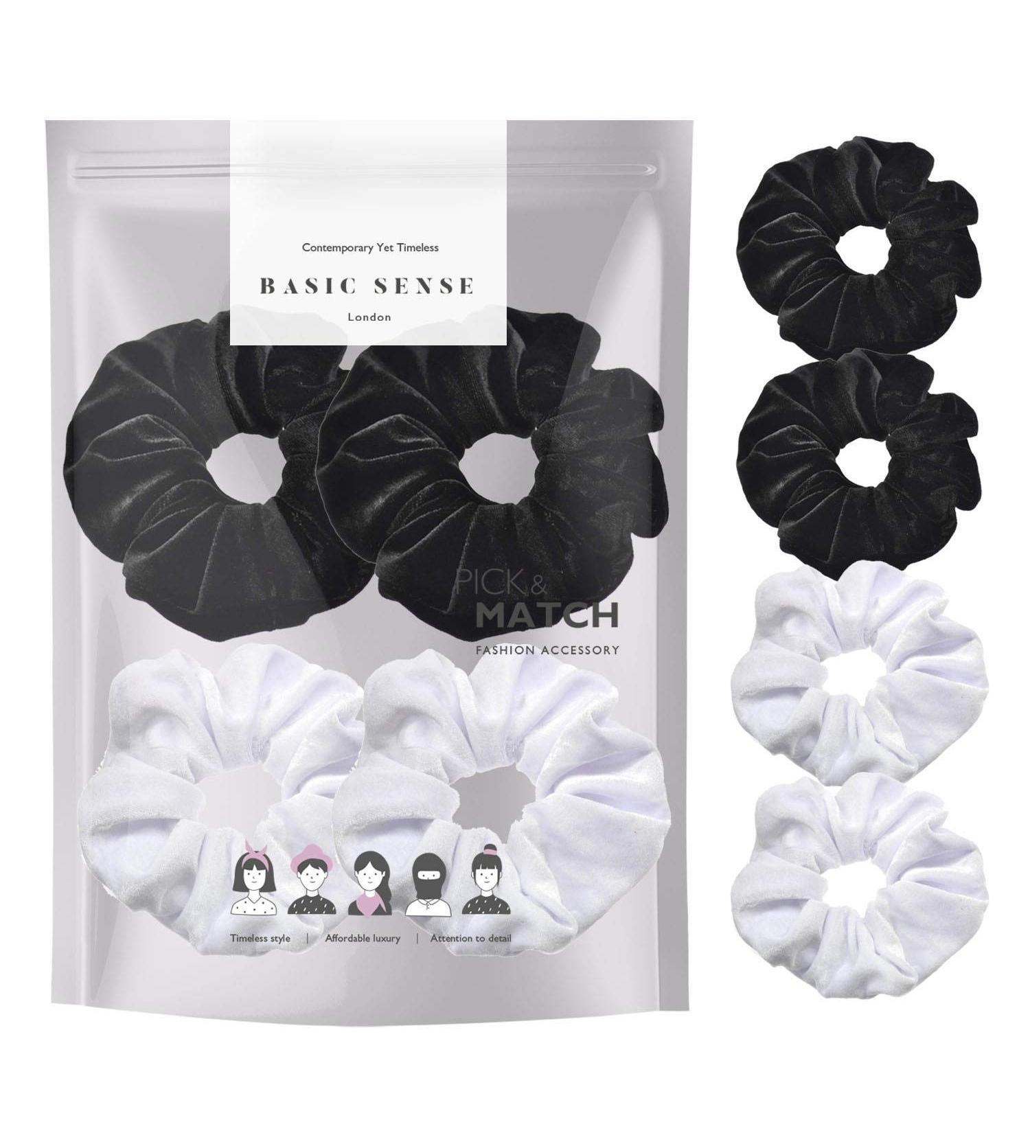 4-Piece Velvet Hair Tie Set for Updos & Ponytails | Black & White - Perfect for Women Girls & Children - Buy Online on GoSupps.com