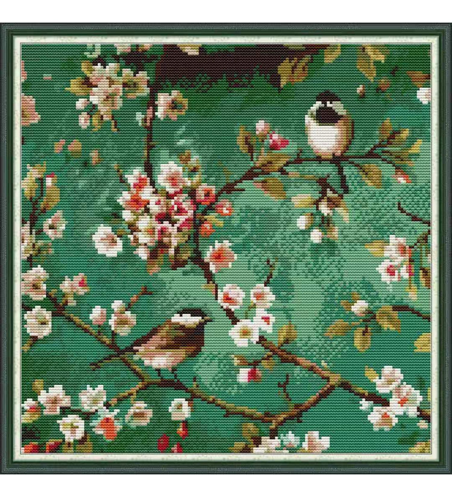 Joy Sunday Cross Stitch Kit - Plum Blossom Birdie 11CT 17.71x17.71 inch - DIY Embroidery Starter Kit for Beginners - Buy Online on GoSupps.com