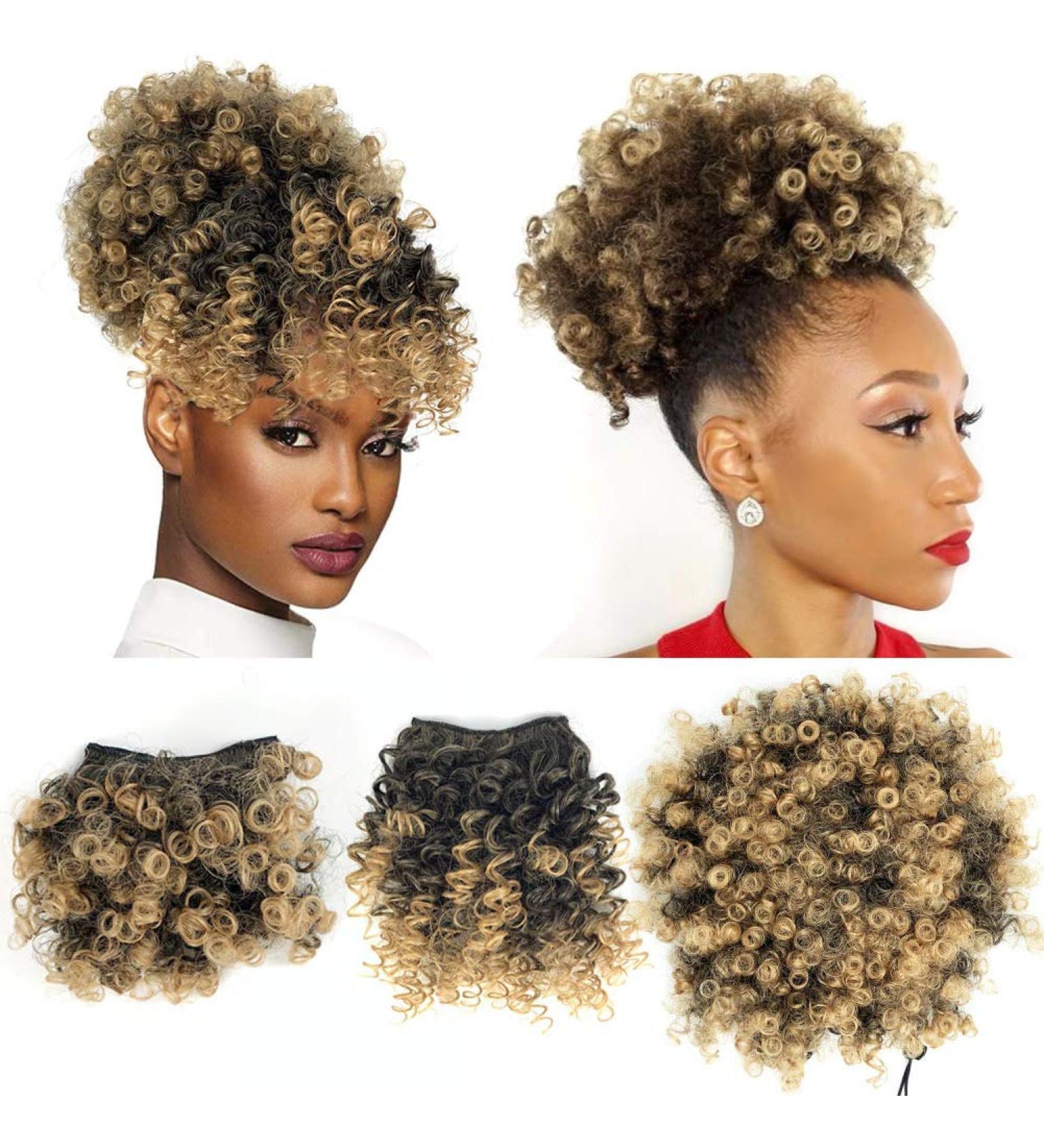 Afro Puff Drawstring Ponytail with 2 Replaceable Bangs Afro High Puff Bun with Spring Curl Bangs and Afro Puff Bangs Clip in Hairpieces Pineapple Updo Ponytail with Bangs (T1B /27) 1 ponytail+ 2 bangs T1B/27 - Buy Online on GoSupps.com
