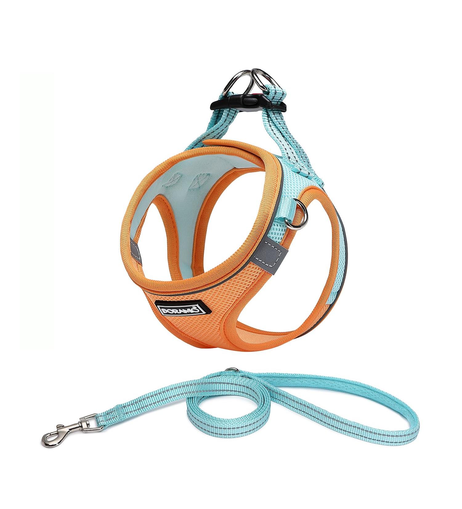 Doramio Reflective Dog Harness for Small Dogs & Cats | Breathable Step-In Design with Leash | Anti-Pull Safety Harness in Orange & Blue - Buy Online on GoSupps.com