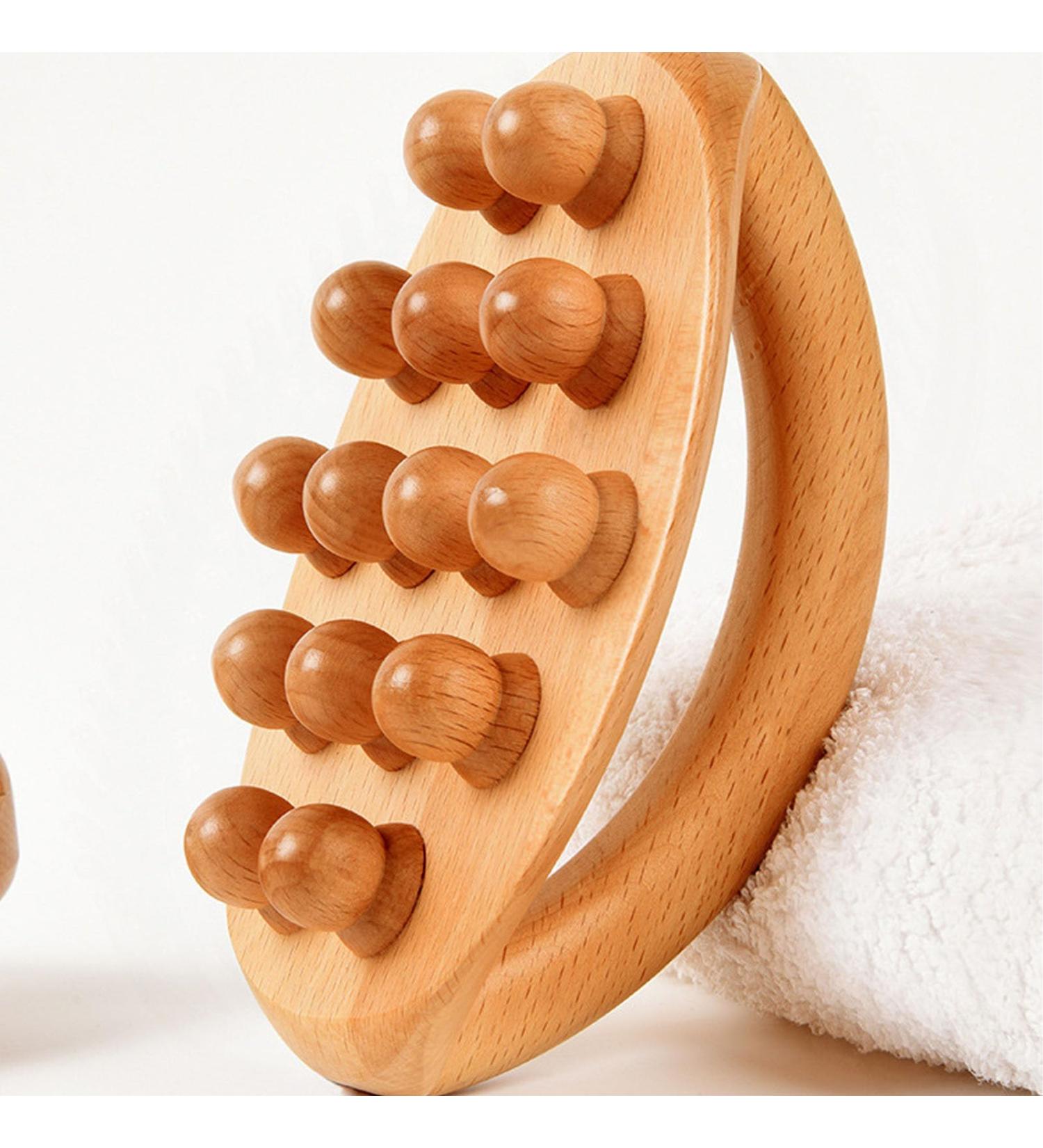 Hand-Held Wooden Body Massage Brush with Smoothing Pearls - Meridian Gua Sha Device for Muscle Relaxation | International Shipping - Buy Online on GoSupps.com