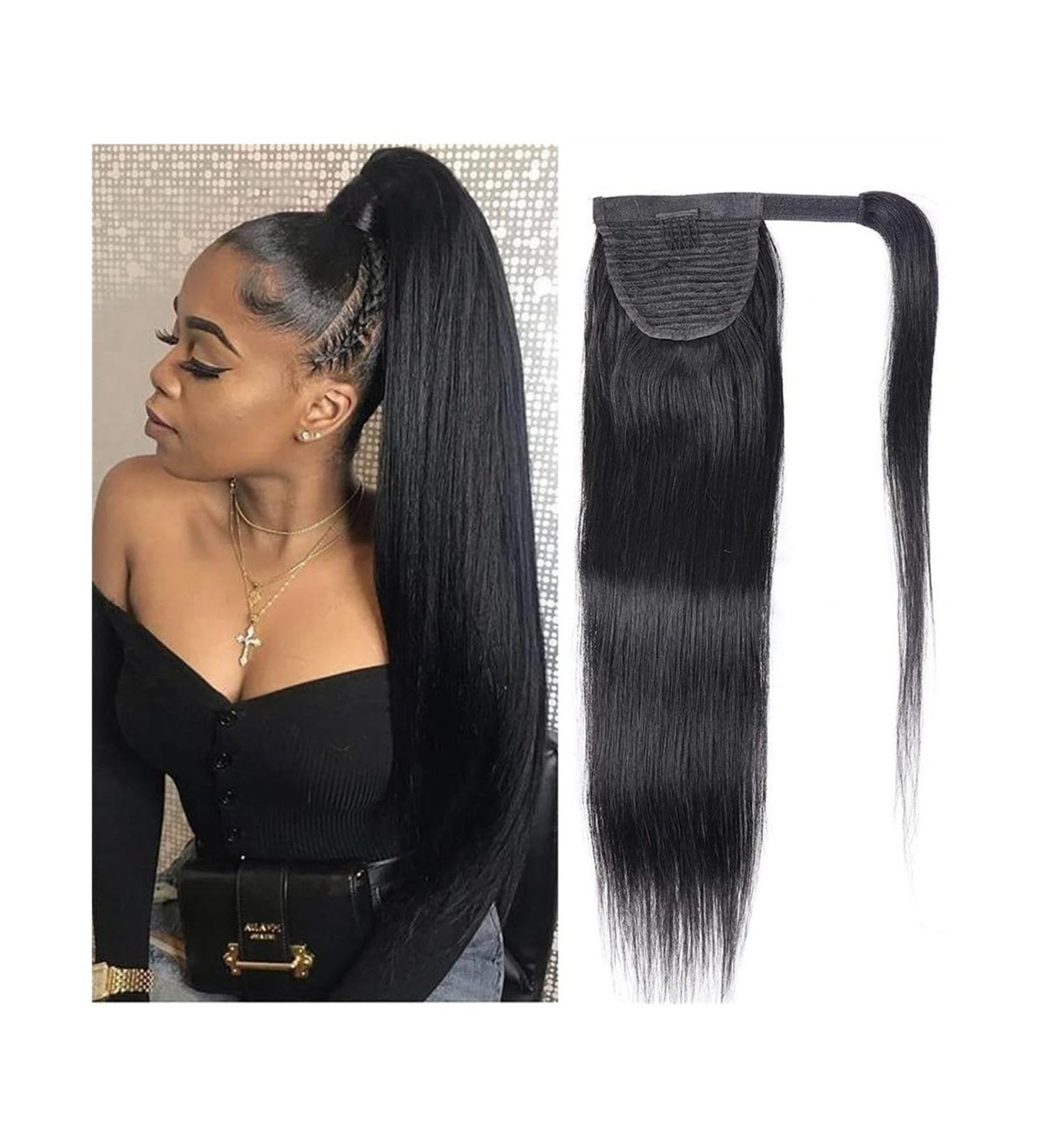 Ponytail Extensions Clip in Ponytail Extension 10-24 Inch Wrap Around Long Straight Ponytail Extension Natural Color Remy Human Hair Extensions for Black Woman for Women(Size:12inch 100g) - Buy Online on GoSupps.com