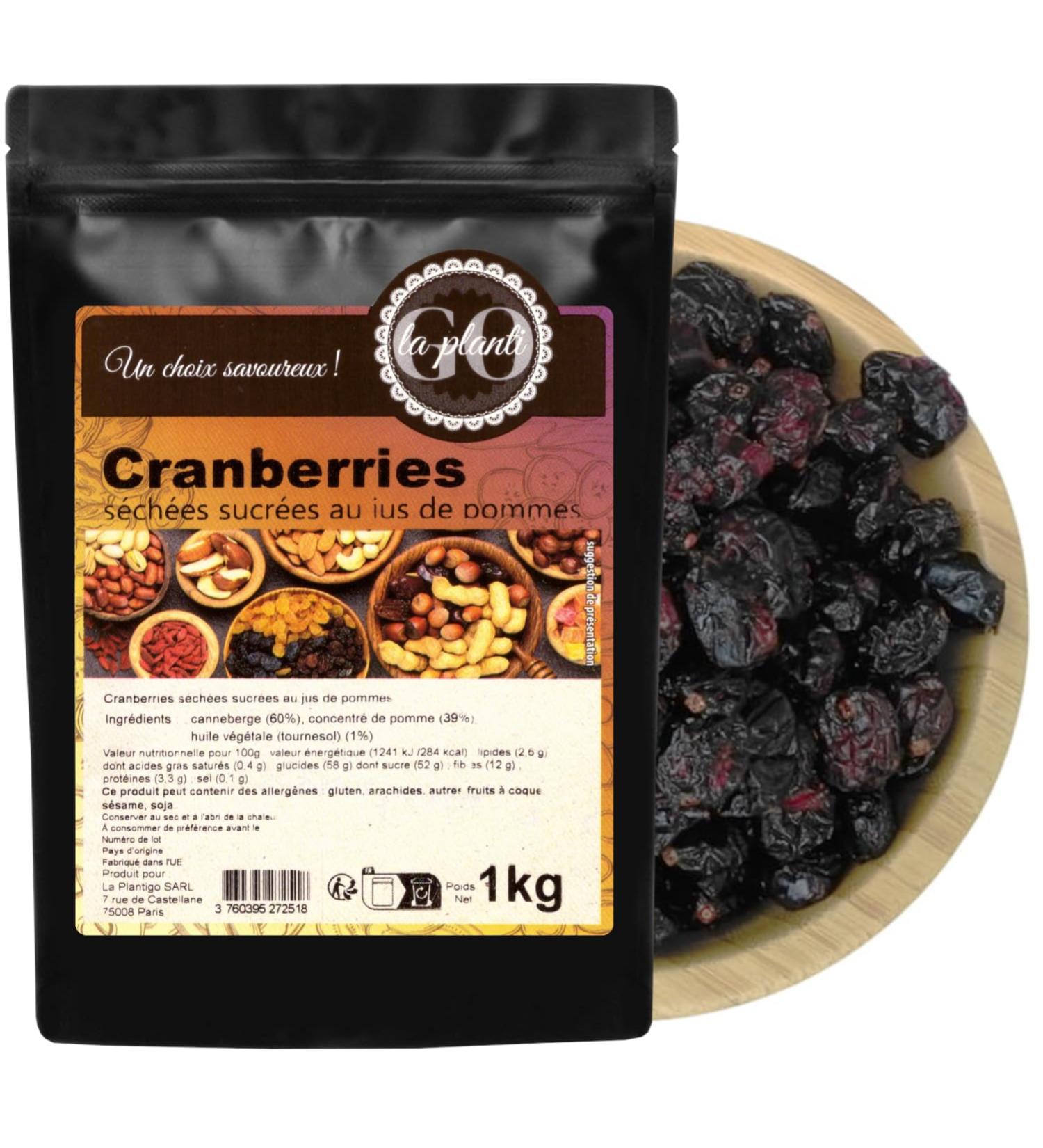 Cranberries s ch es sucr es au jus de pommes 1 kg- LA PLANTIGO