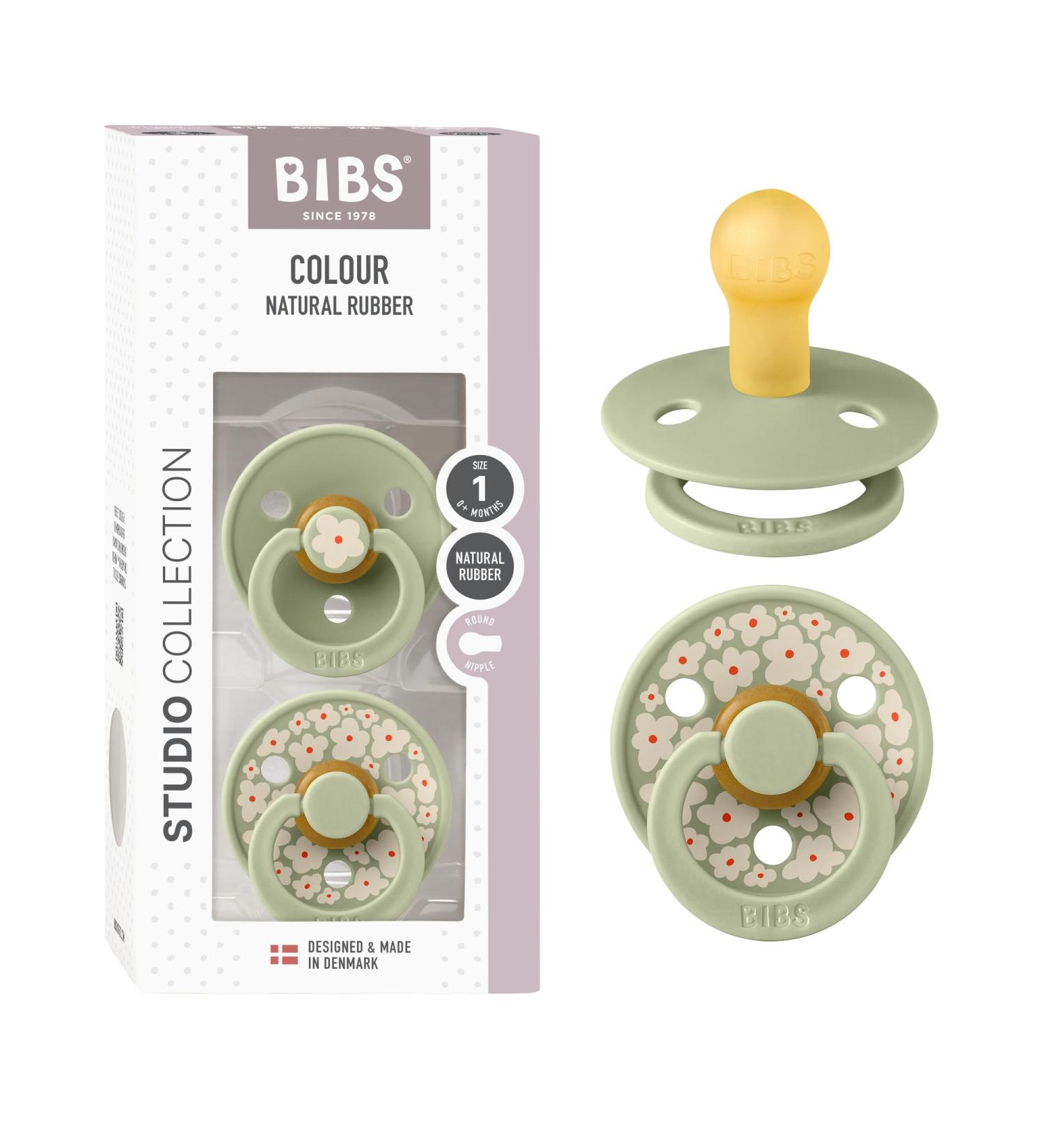 BIBS Colour Studio Schnuller 2-Pack - BPA-Free Cherry Shape Nipple Natural Rubber Size 1 (0-6 Months) Made in Denmark - Jasmine Sage - Buy Online on GoSupps.com