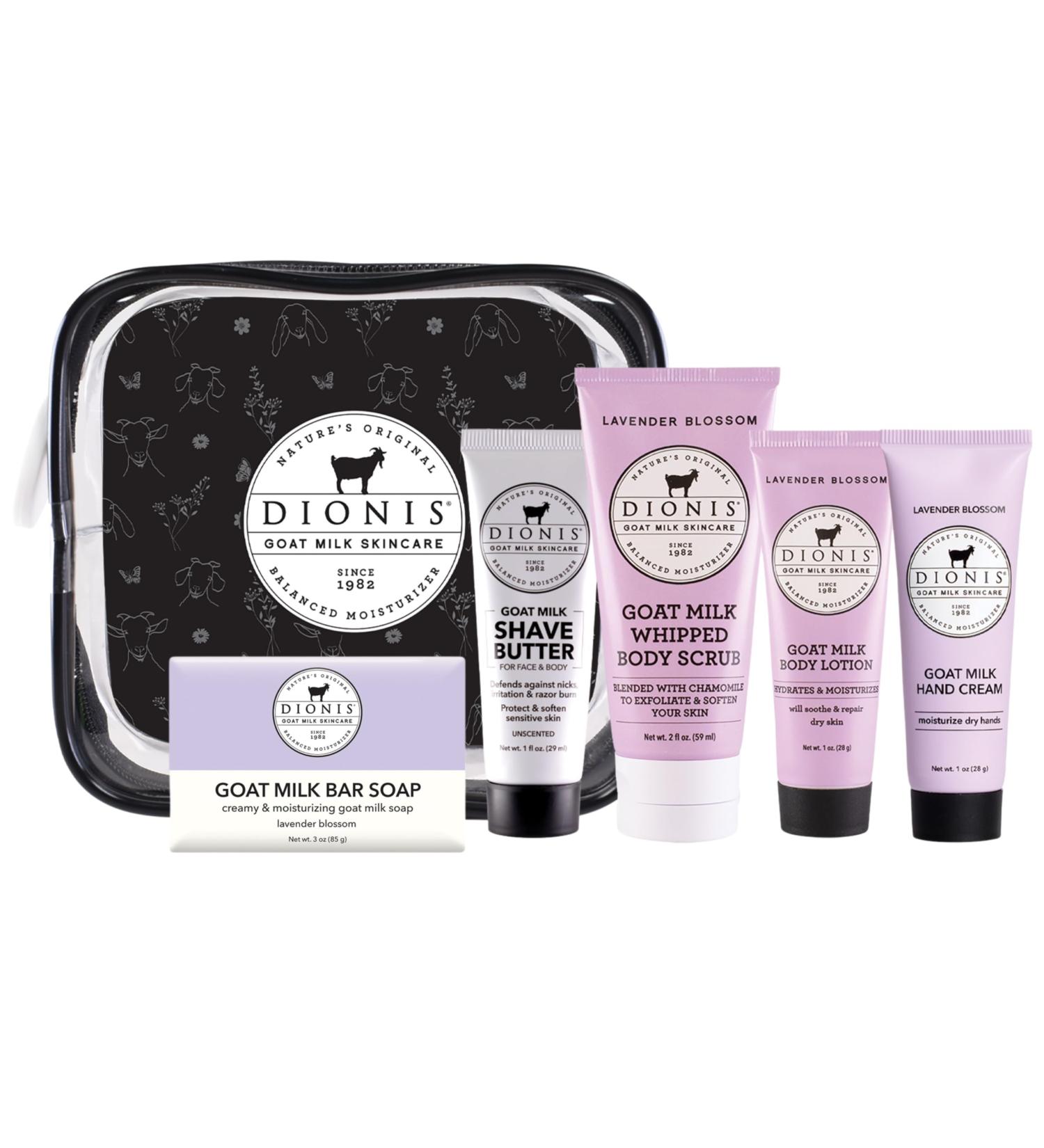 Dionis Goat Milk Skincare Lavender Blossom 6 Pc Self Care Essentials Travel Set - Bar Soap Shave Butter Hand Cream Body Lotion & Whipped Sugar Body Scrub In Resealable Leak Resistant Carrying Case Lavender Blossom 2025 - Buy Online on GoSupps.com