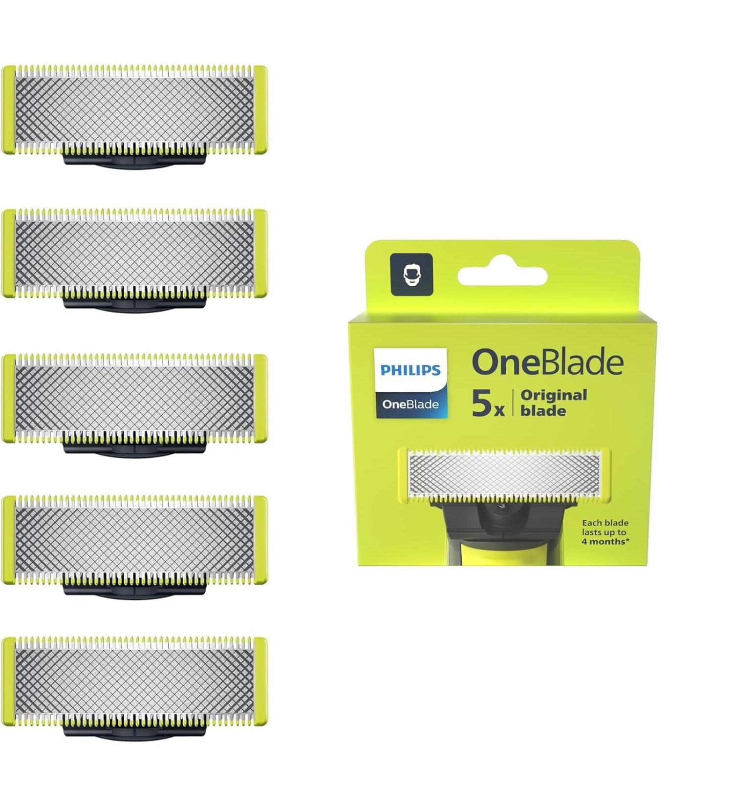 Philips OneBlade 5 Stainless Steel Original Replacement Blades Compatible with all OneBlade Electric Razors (model QP250/50) 5x Original Blade