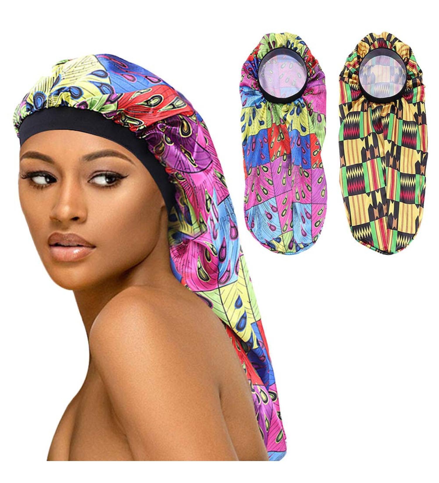 2PCS Extra Long Braid Bonnet for Sleeping - Colorful Peacock + Golden Egypt - Buy Online on GoSupps.com