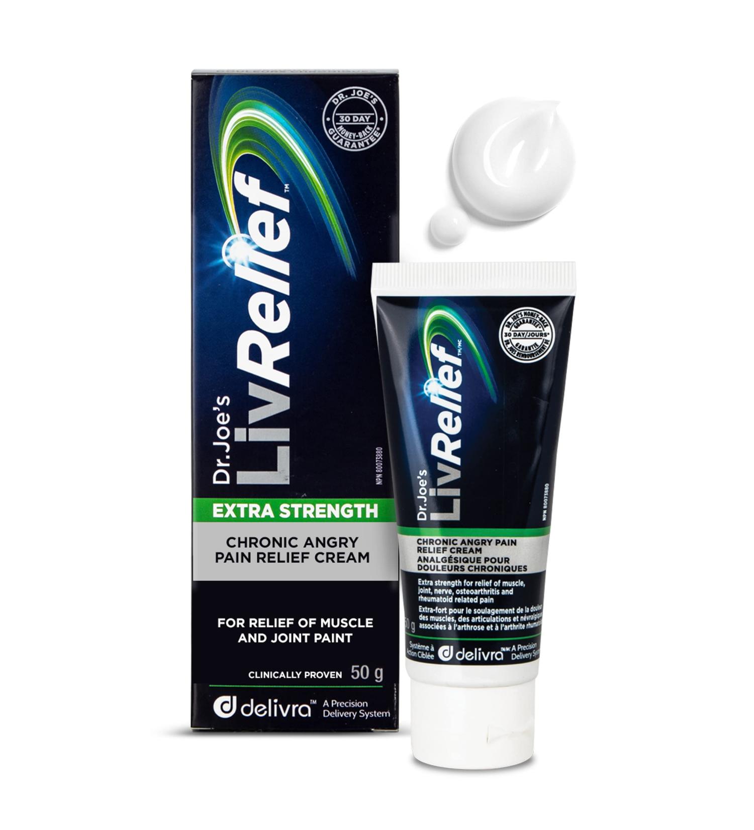 LivRelief Extra Strength Chronic Angry Pain Relief Cream - Penetrating Relief for Joint Muscle Pain & Inflammation Arthritis & Osteoarthritis Aid - Natural Plant Based Cream Made in Canada Unscented (50g) - Buy Online on GoSupps.com