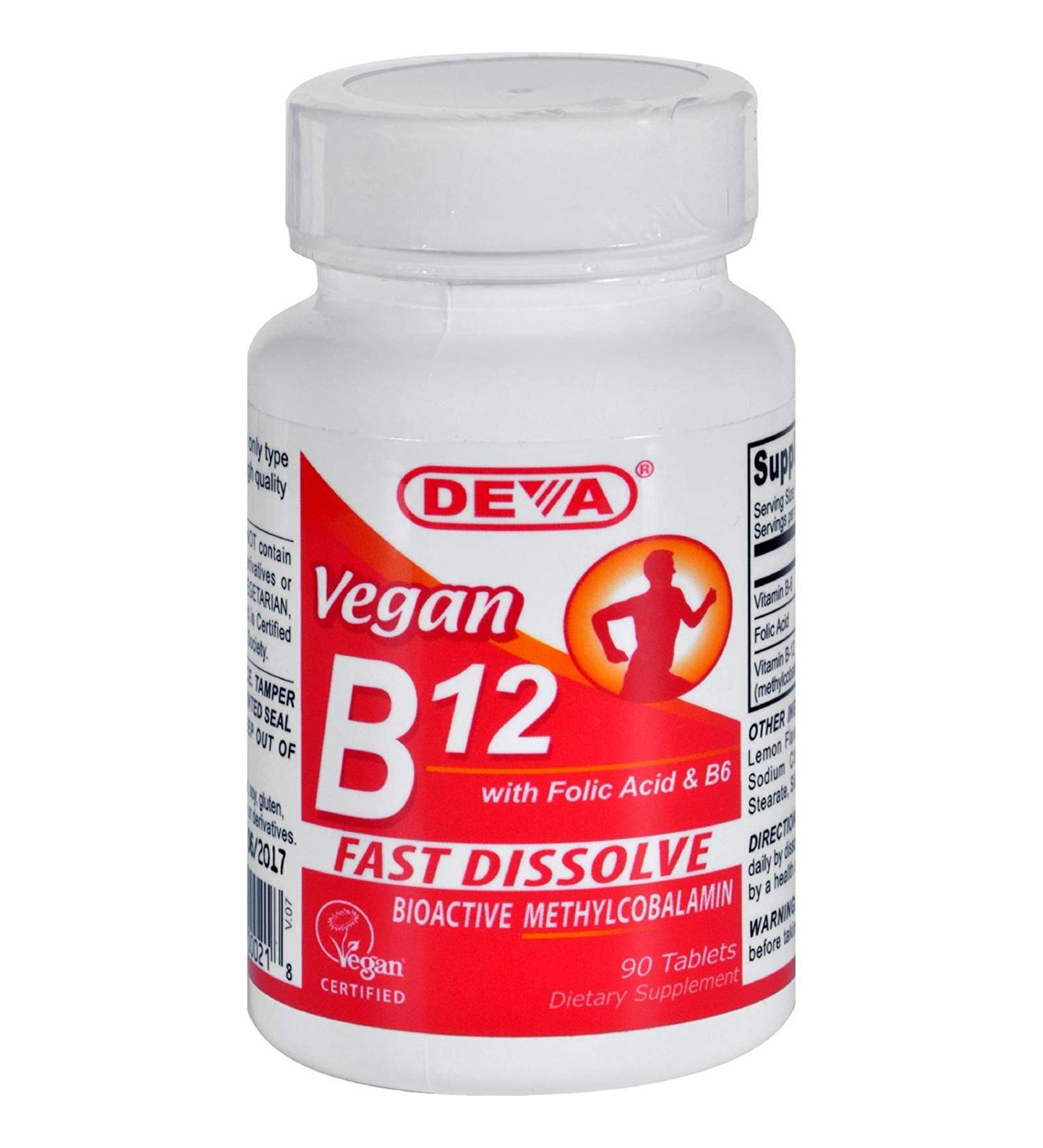 Deva Nutrition Vegan B12 Sublingual 1000 mcg with Folic Acid and B6 Not Certified Kosher - 90 Tablet by Deva Nutrition