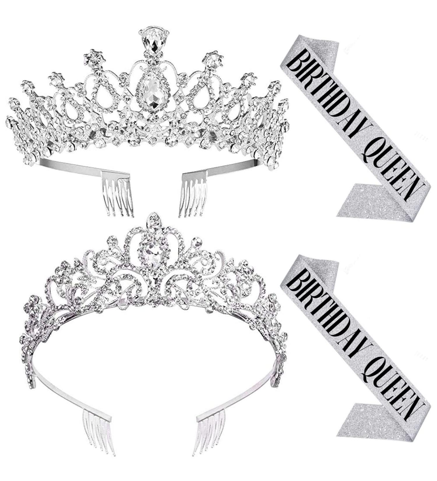 Zocone 4 Pack Crystal Rhinestone Bridal Tiara & Birthday Queen Sash - Silver Wedding Crown for Women, Flower Girls, Birthday Headband - Princess Crowns with Comb - Buy Online on GoSupps.com