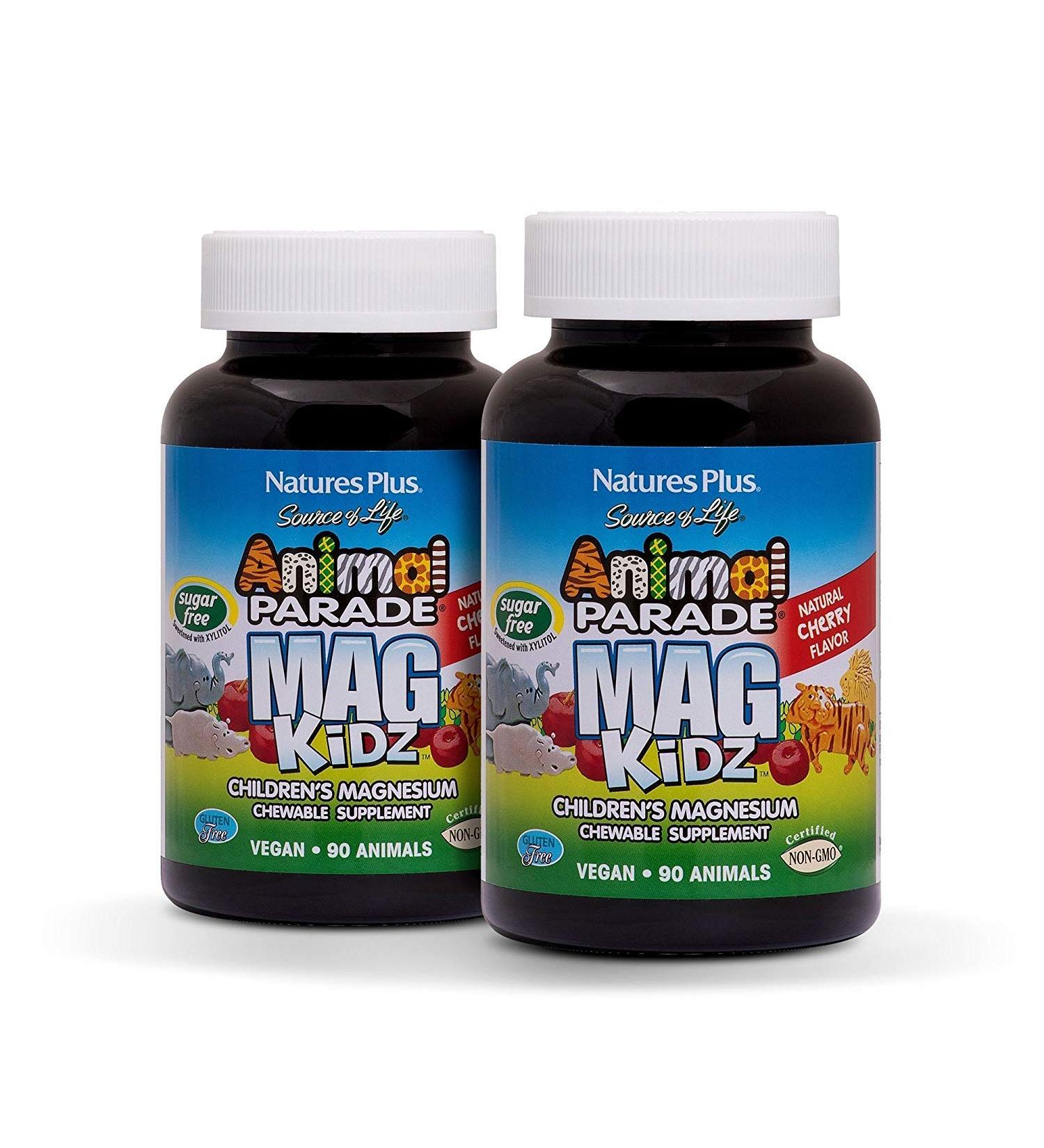 NaturesPlus Animal Parade MagKidz Natural Cherry Flavor - 90 Animal-Shaped Chewable Tablets - Pack of 2 - Bone & Muscle Health Support - Non-GMO Vegan Gluten Free Sugar Free - 90 Total Servings 90 Count (Pack of 2)