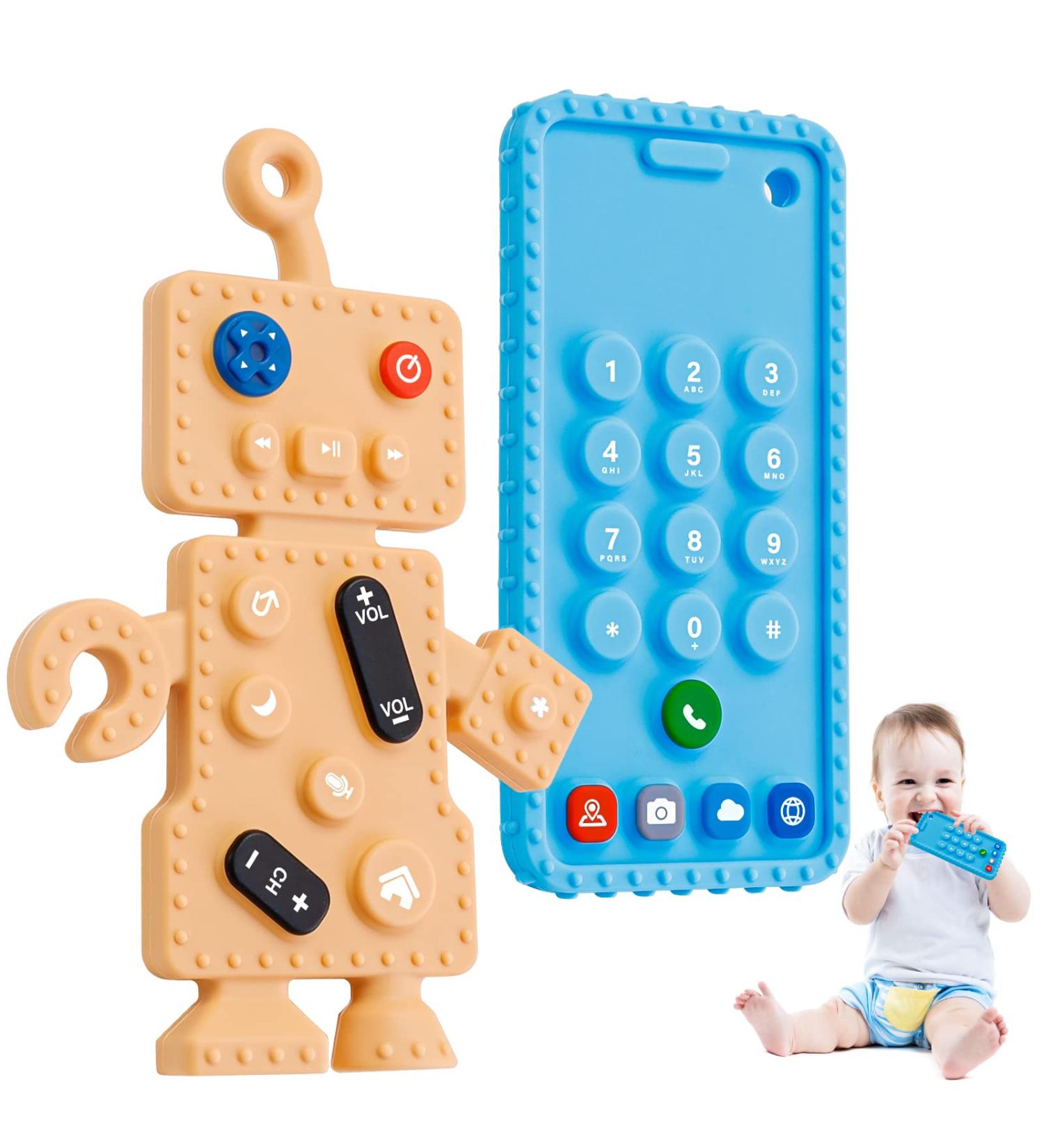 2-Pack Baby Biting Toys - Soft Silicone Robot Phone Design Teething Aids for 0-3 Years | Ideal Dental Gift for Newborns & Toddlers - Buy Online on GoSupps.com