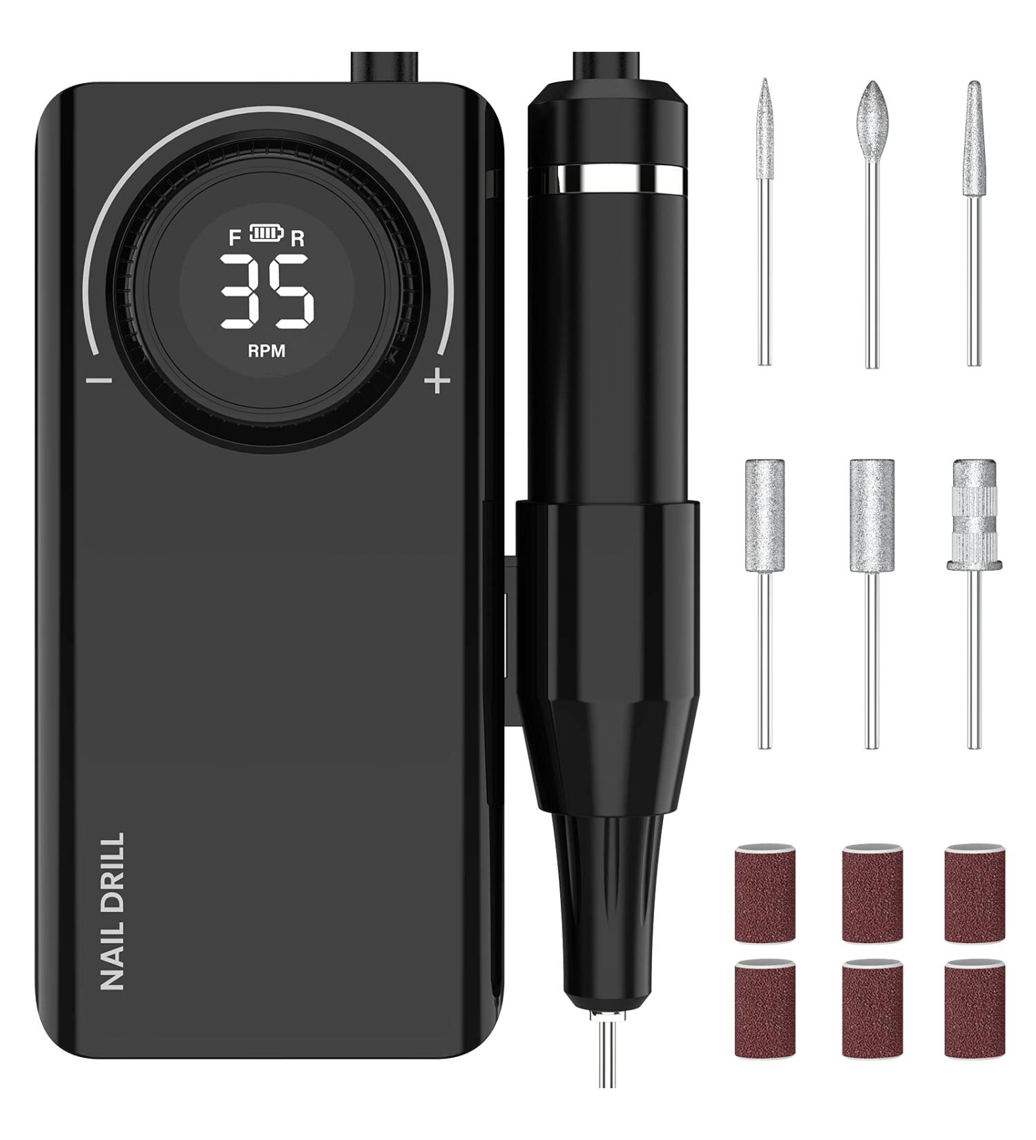 Delanie Rechargeable Electric Nail Drill Machine Kit - 35000RPM, USB-C, E-File Nail File with 6 Bits - Black - Buy Online on GoSupps.com