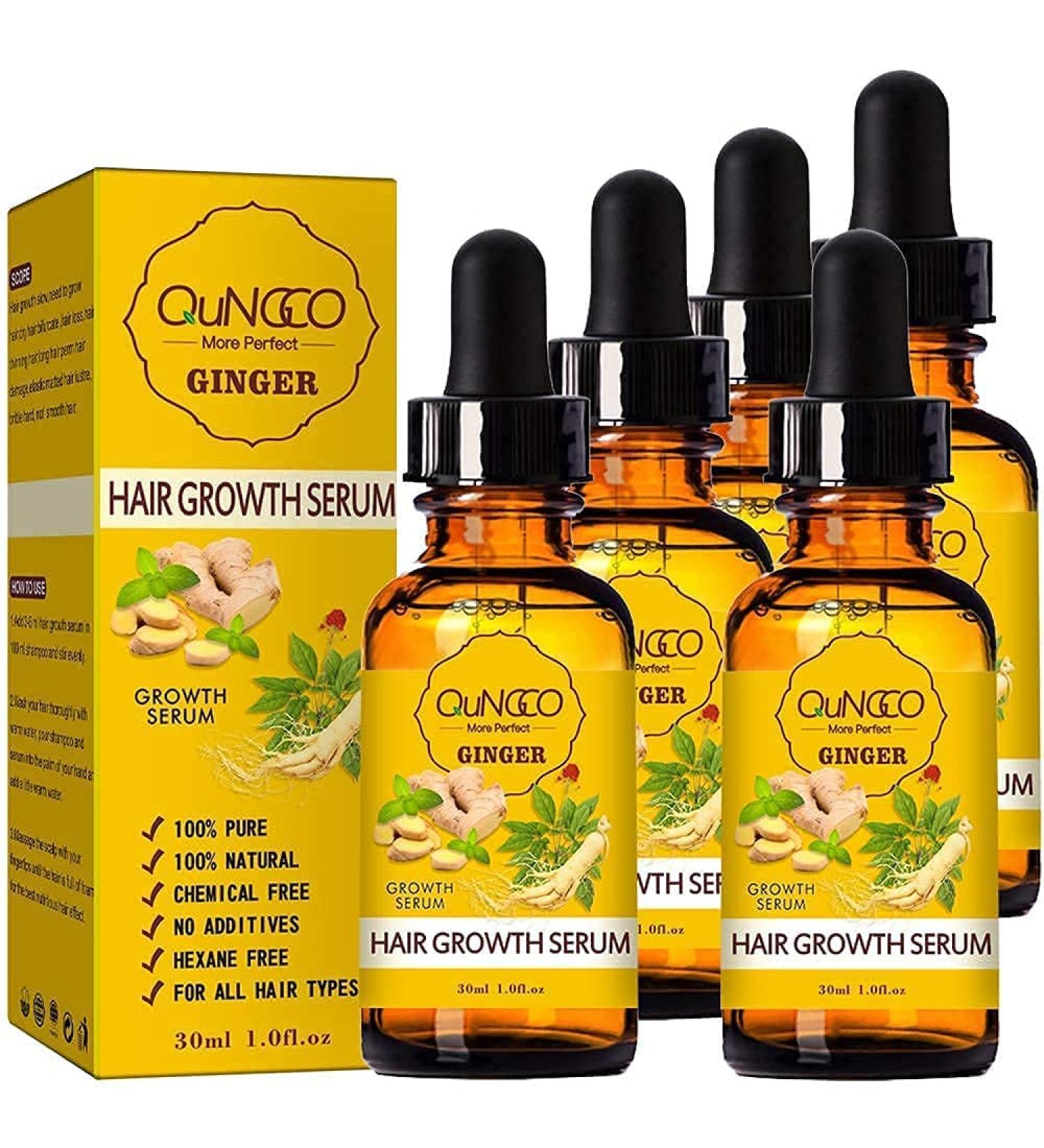 5 Pack Hair Growth Serum with Ginger Biotin for Men and Women - Prevent Hair Loss, Stimulate Regrowth, Strengthen and Lengthen Hair - Natural Formula for Thicker Strands - Buy Online on GoSupps.com