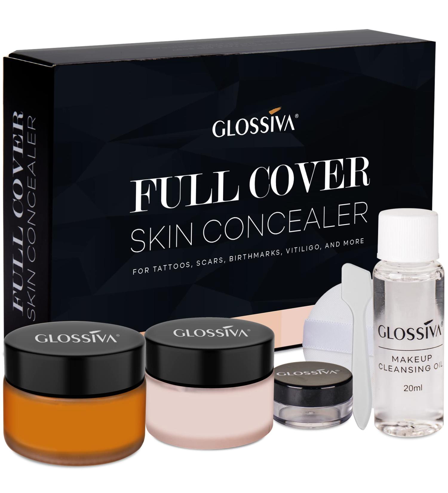 Glossiva Tattoo Cover Up Makeup Waterproof - Tattoo Concealer For Dark Spots  Scars  Vitiligo  And More - 2x30ml Tattoo Cover-Up Makeup - Use on Body  For Legs  for Men and Women (2x30ml) - Buy Online on GoSupps.com