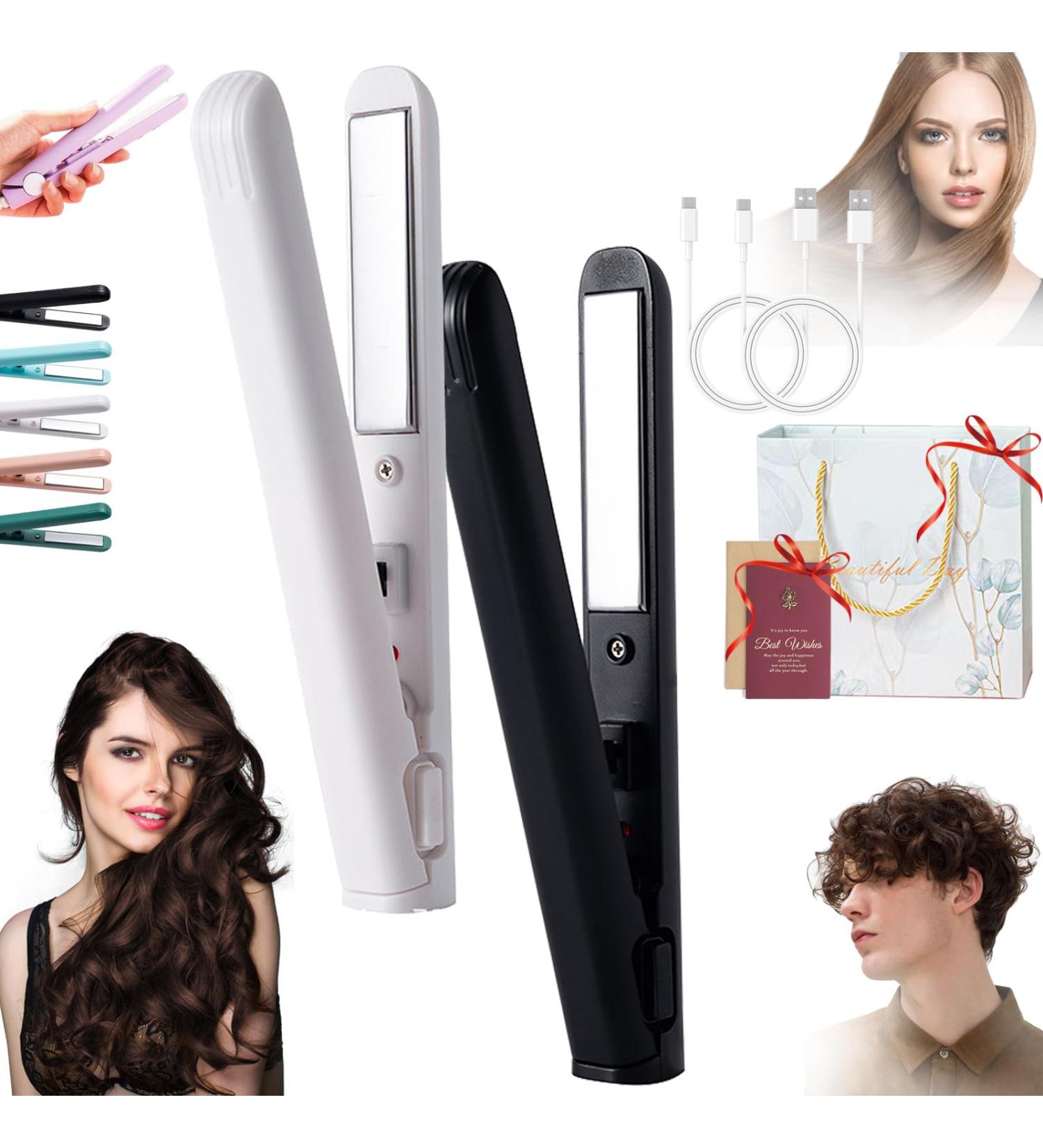 Jocelynnae Ceramic Mini Hair Curler Mini Dual-Purpose Curling Iron Travel Curling Iron USB Rechargeable Curling Wand 2-in-1 Mini Curling Wand for Men and Women (2PCS-2) - Buy Online on GoSupps.com