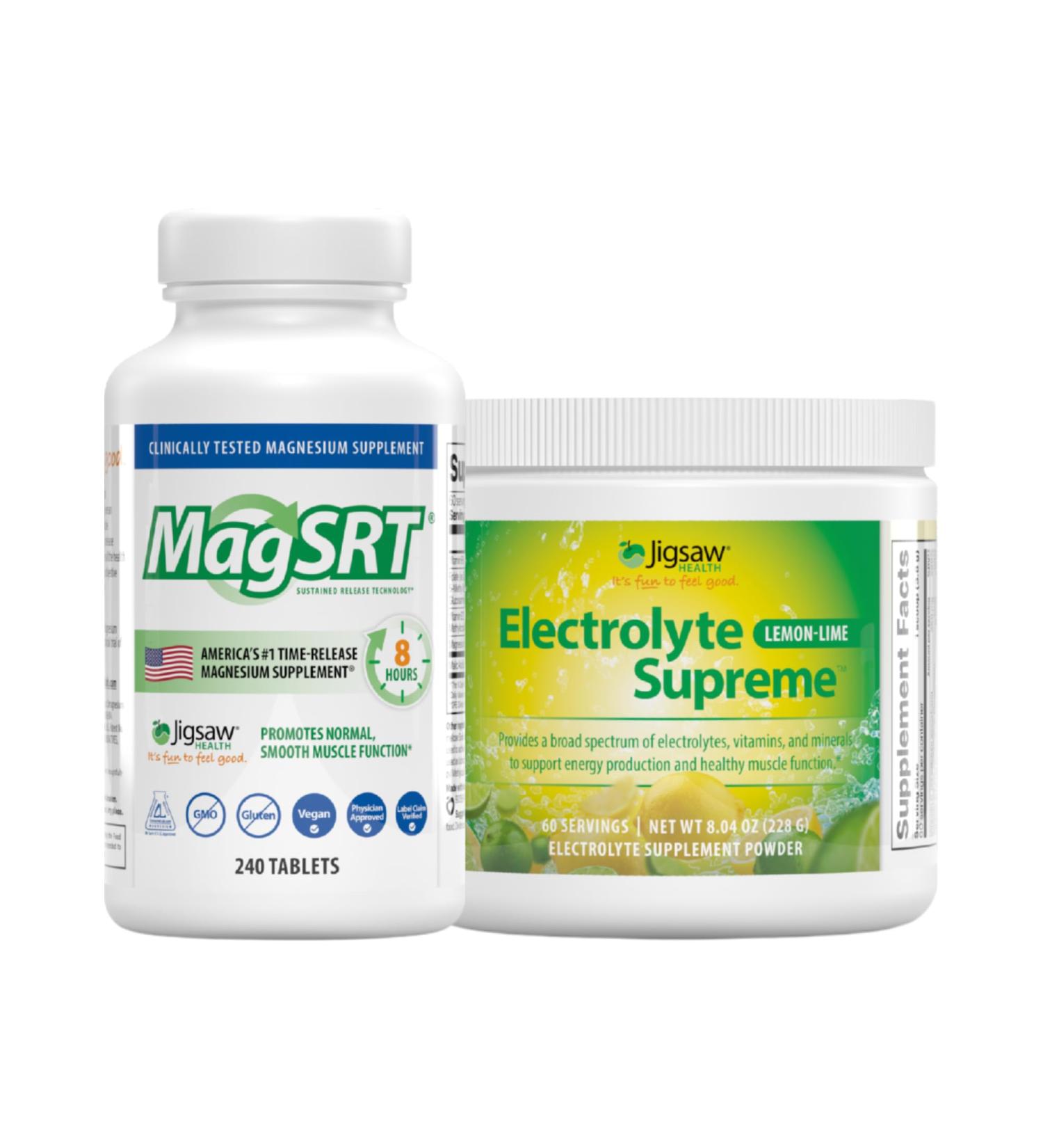 Jigsaw Health Bundle | MagSRT 240 Tablets and Electrolye Supreme (Lemon-Lime) 60 Servings (Jar) - Buy Online on GoSupps.com