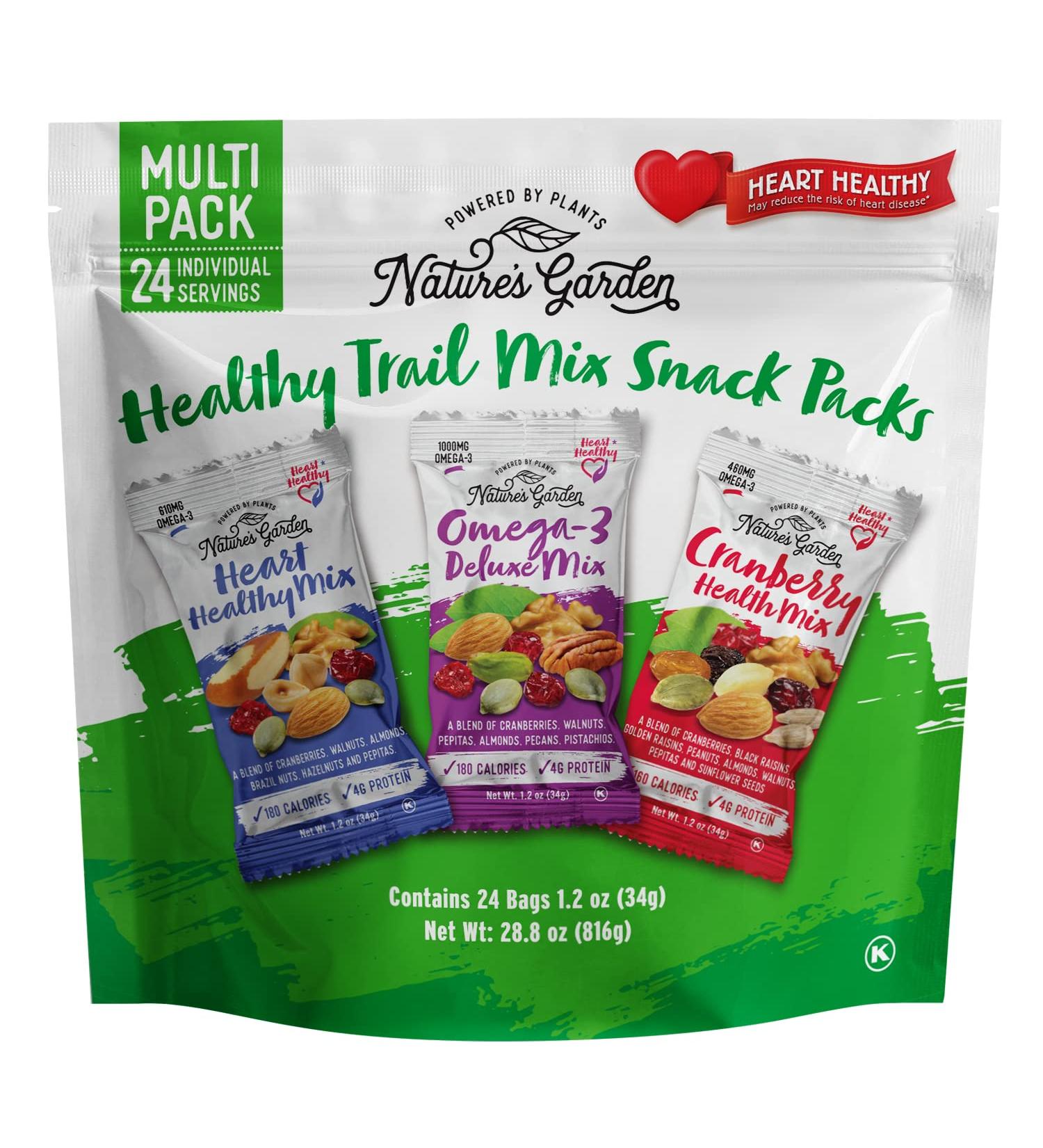 Nature's Garden Healthy Trail Mix Snack Packs - Heart Healthy Nuts, Omega-3 Rich Mix with Cranberries & Pumpkin Seeds - 28.8 Oz Bag (24 Servings) - Perfect Family Snack - Buy Online on GoSupps.com