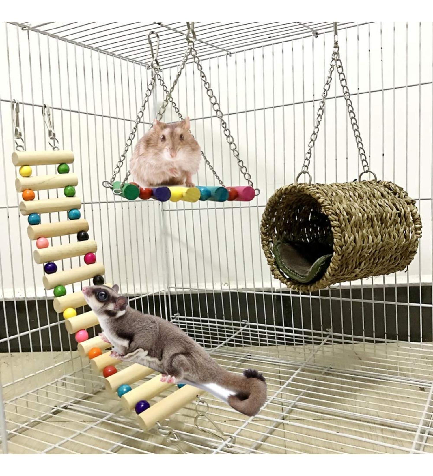 Ewolee Hamster Toys 3 Pack Ferret Toys Rat Cage Toys Hanging Ladder Hammock Swing for Small Animals Rat Hamster Gerbil Degu Guinea Pig Squirrel Ferret Parrot - Buy Online on GoSupps.com