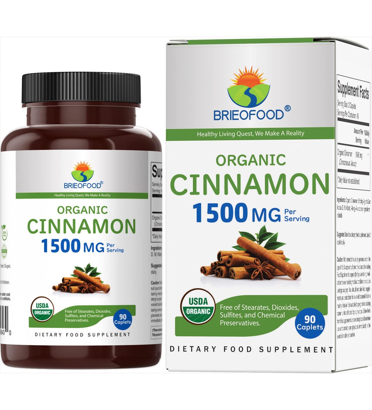 Brieofood Organic Cinnamon 1500mg | 45 Servings | Vegetarian & Gluten Free | 90 Tablets - Buy Online on GoSupps.com