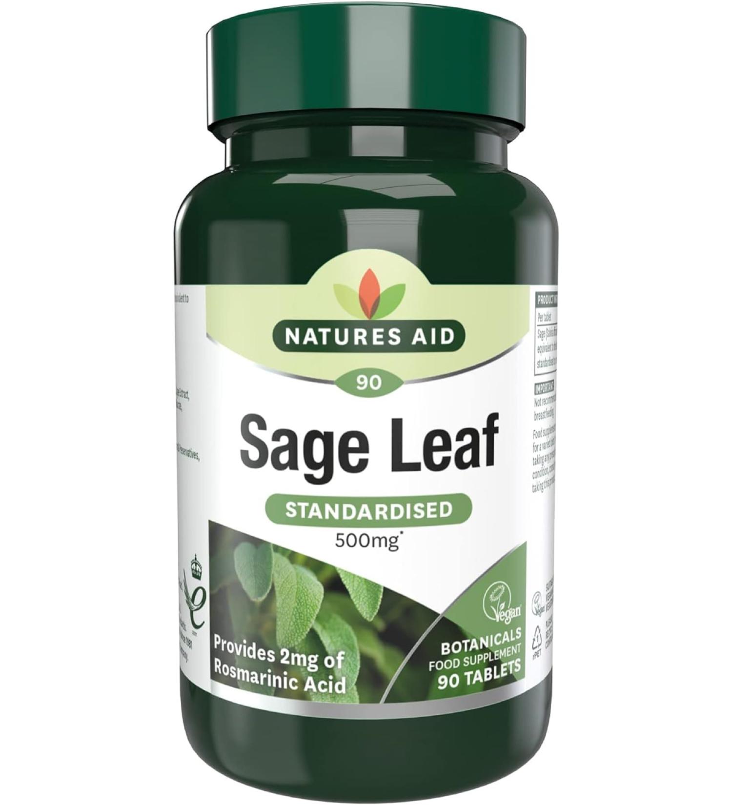 Natures Aid Sage Leaf 50 mg 2 mg Rosamarinic Acids Vegan 90 Tablets - Buy Online on GoSupps.com