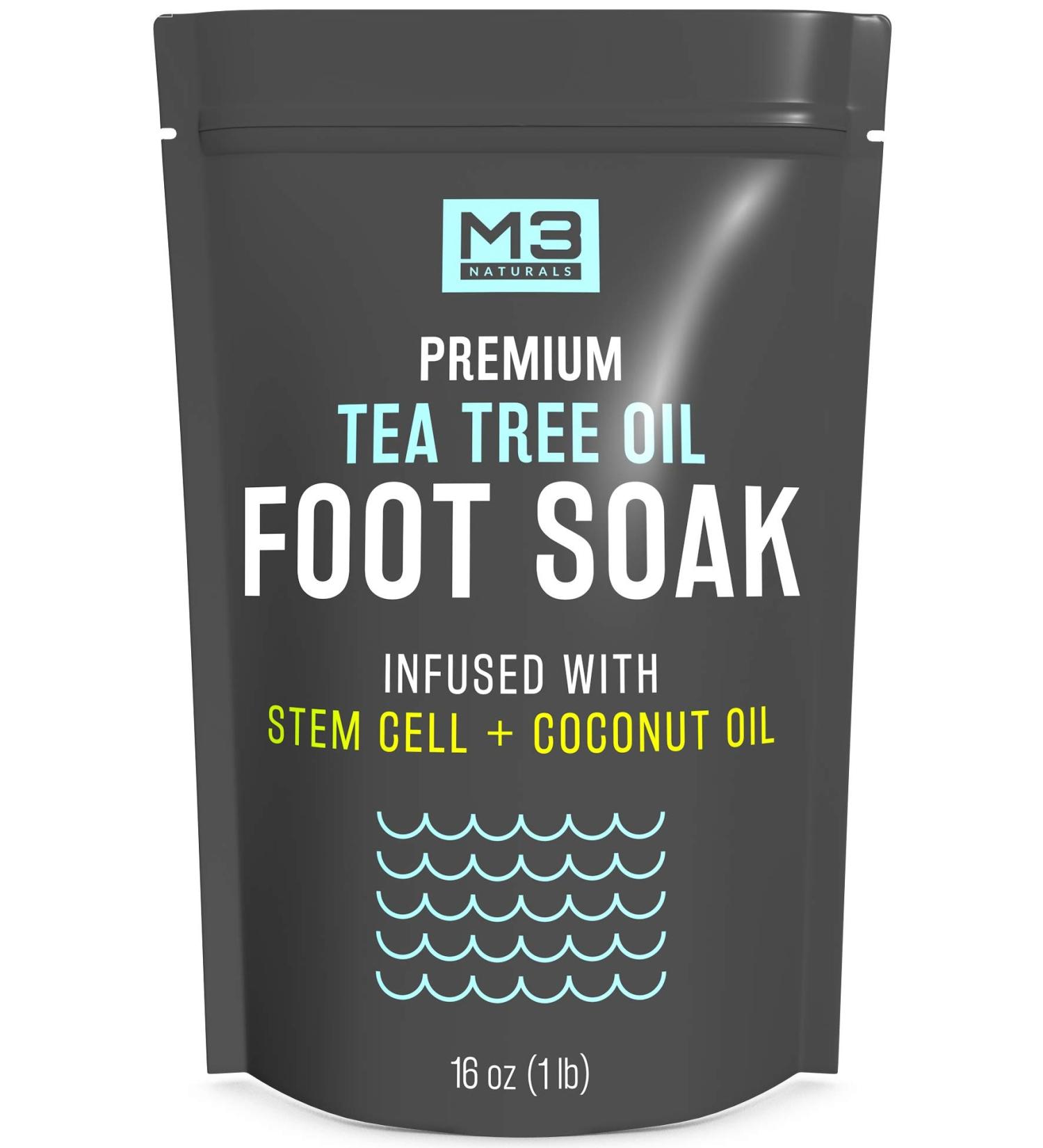 M3 Naturals Tea Tree Oil Epsom Salt Foot Soak with Coconut Oil - Foot Care Treatment for Athletes Foot, Toenail Fungus & Odor - Stem Cell Infused Pedicure Soak - Buy Online on GoSupps.com