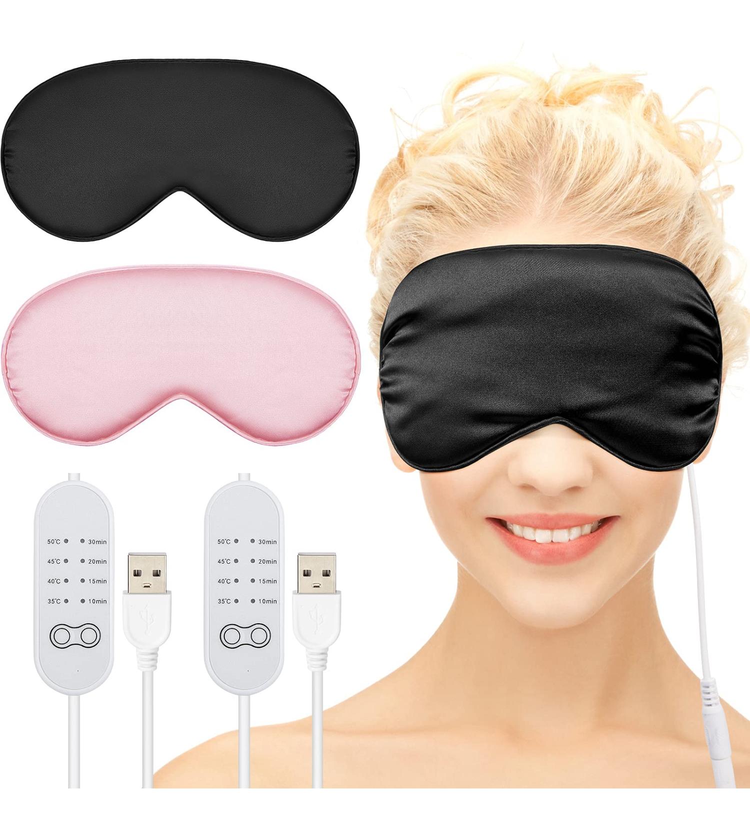 Silk Heated Eye Mask for Dry Eyes - USB Steam Warm Compress for Puffy Eyes - Adjustable Temp Sleep Mask for Chalazion, Blepharitis, Stye - 2 Pieces (Black/Pink) - Buy Online on GoSupps.com