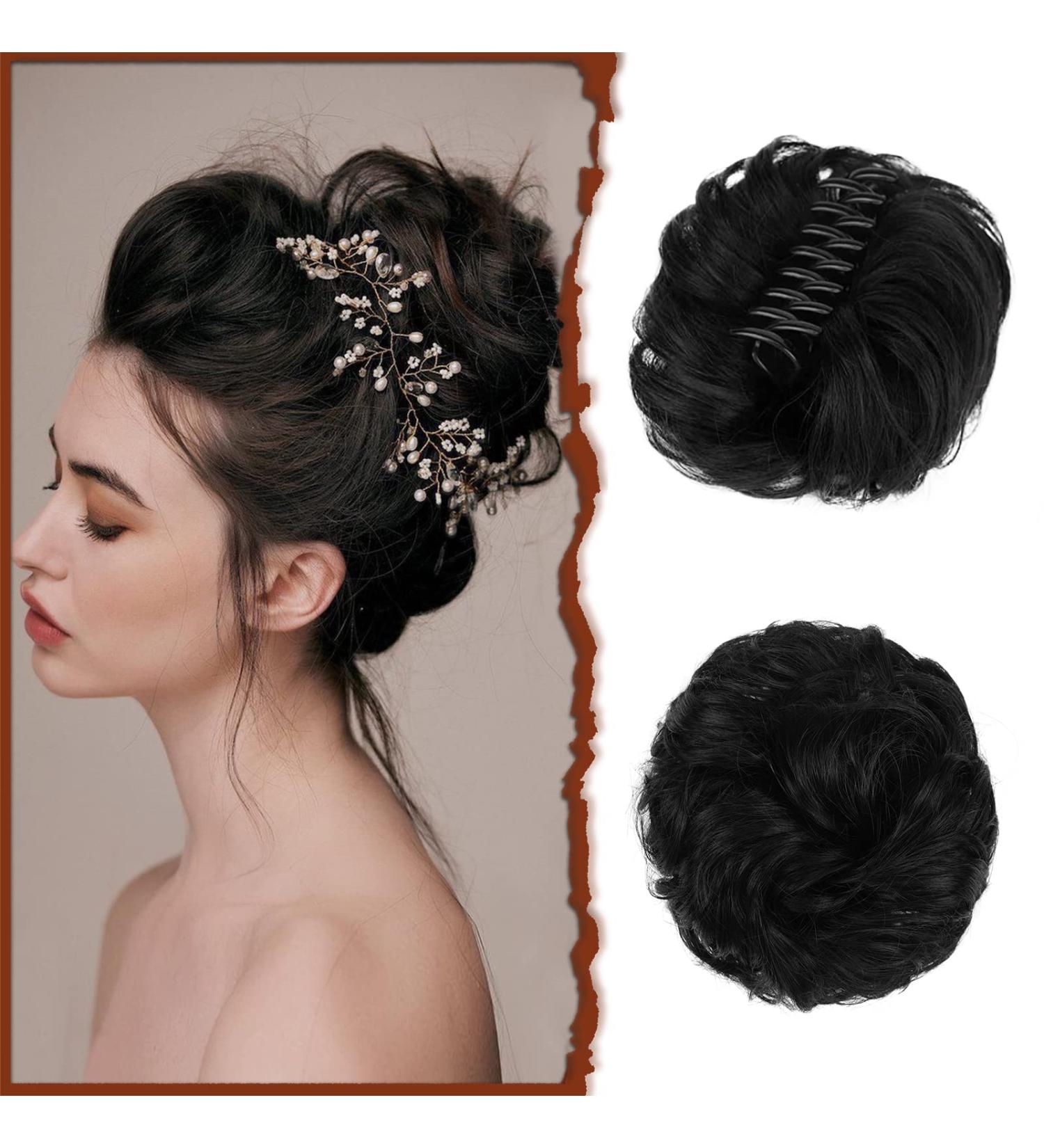 Sofeiyan Jet Black Claw Clip Messy Bun Hair Piece for Women - Wavy Curly Chignon Ponytail Hairpiece with Tousled Updo Extensions - Buy Online on GoSupps.com