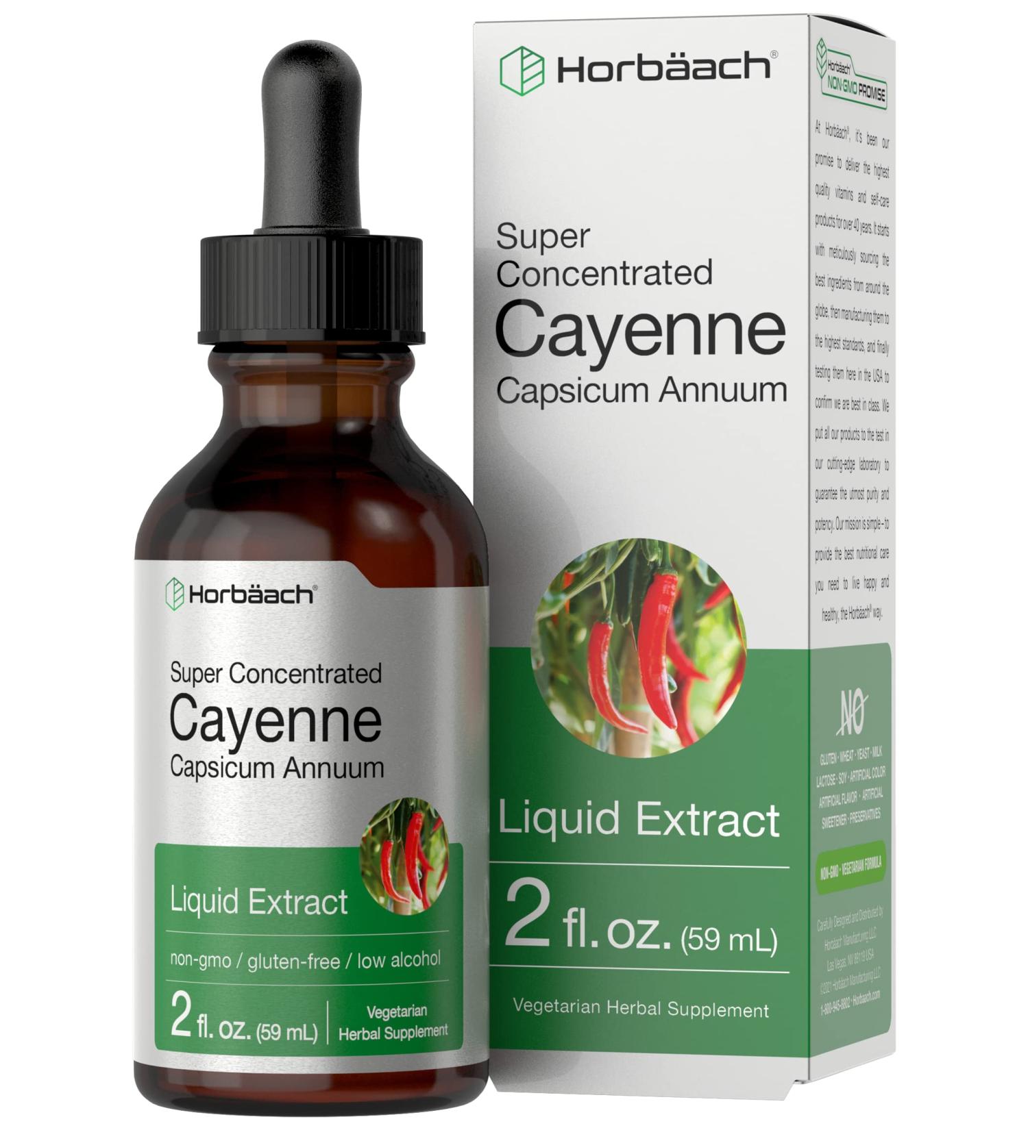 Cayenne Pepper Liquid Extract | 2 fl oz | Low Alcohol Supplement | Vegetarian  Non-GMO  Gluten Free | by Horbaach - Buy Online on GoSupps.com