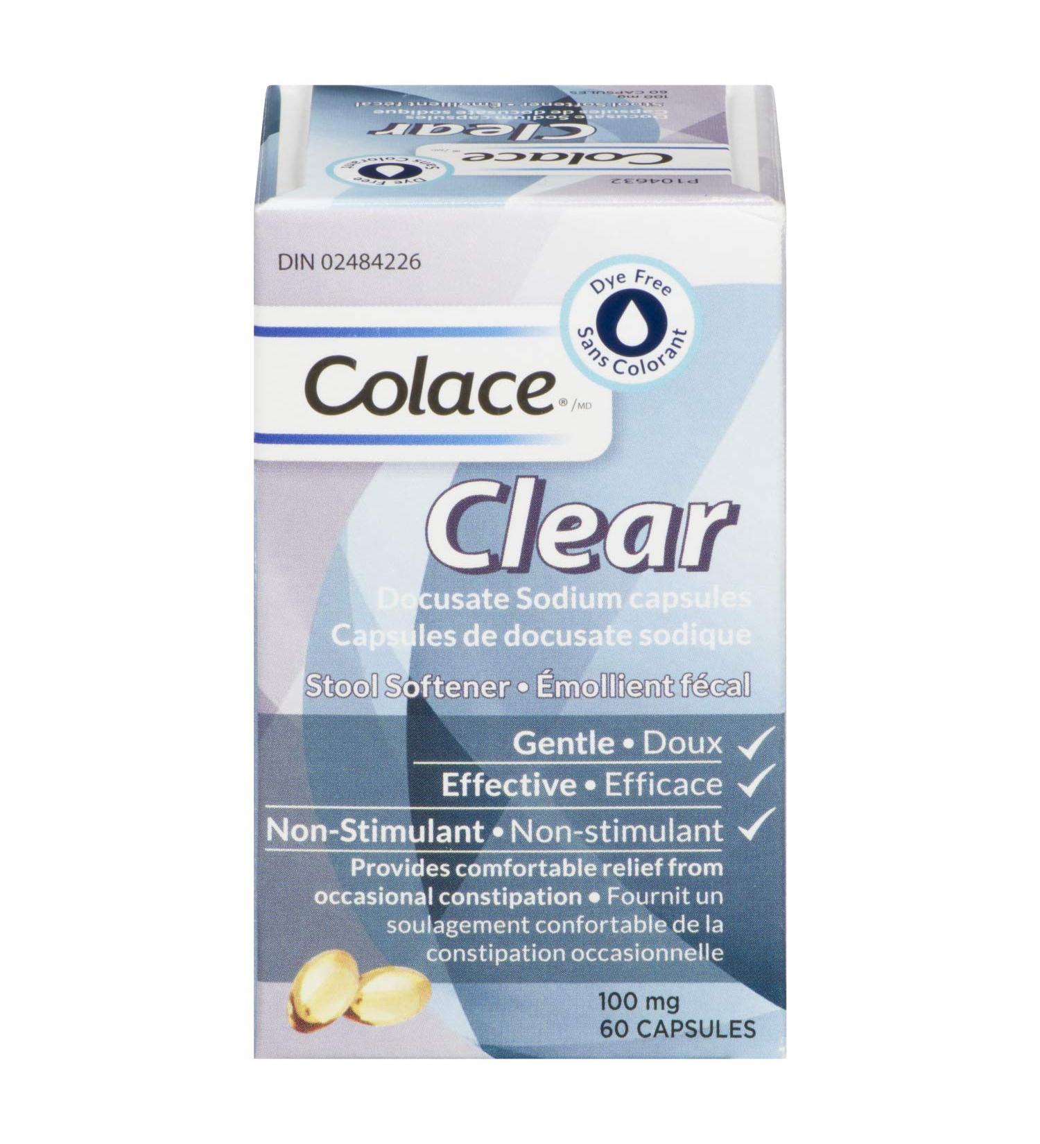 Colace Clear Docusate Sodium Stool Softener Capsules | Ideal For Colonoscopy Preparations | Also Treats Occasional Constipation | 60 Count Clear (Capsules) 60 capsules - Buy Online on GoSupps.com