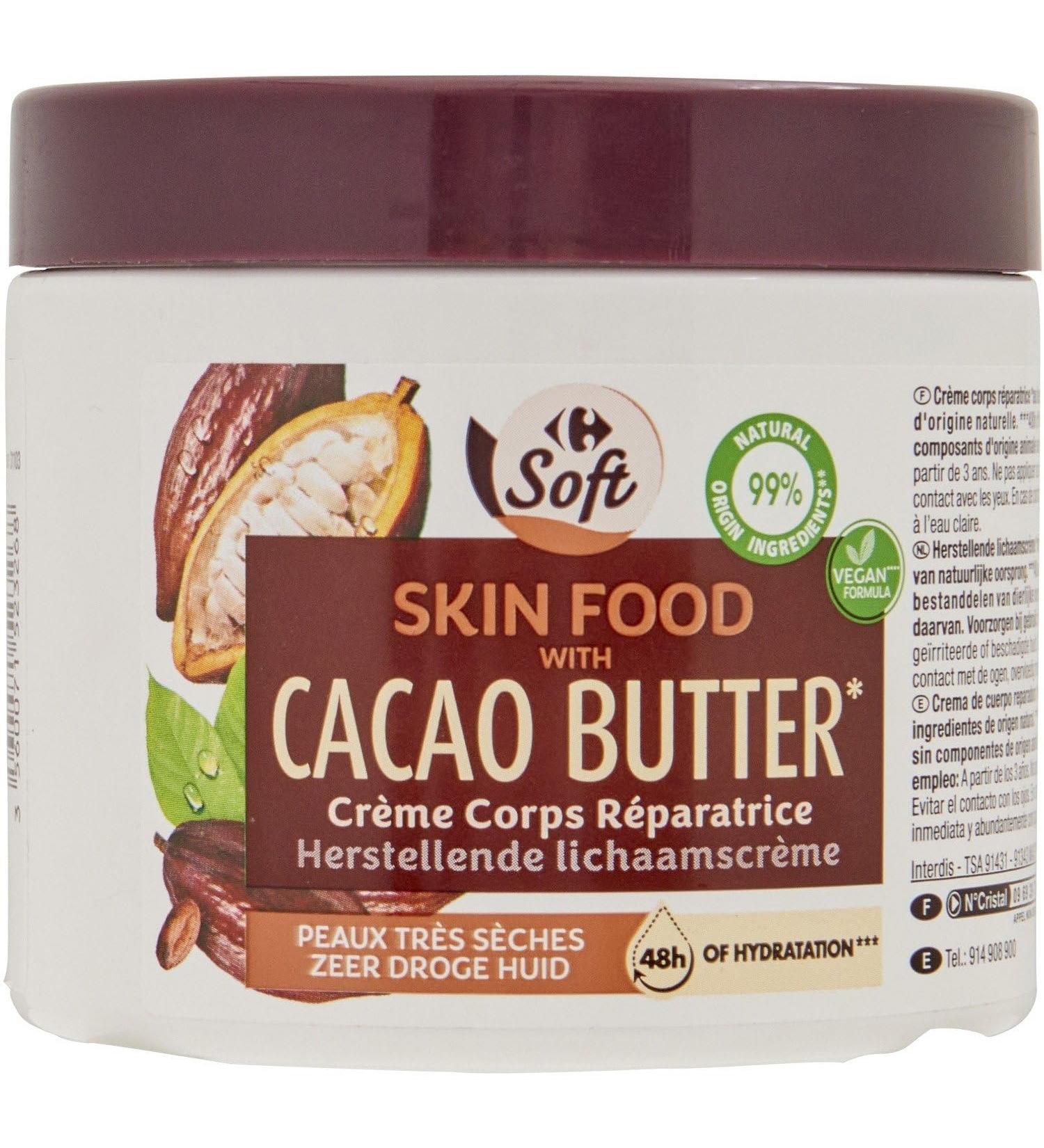 CARREFOUR SOFT Soin R parateur Intense au Cacao Hydratation Nourrissante Tous Types Peaux (Pot 400mL) - lot de 3 - Vendu par Lot