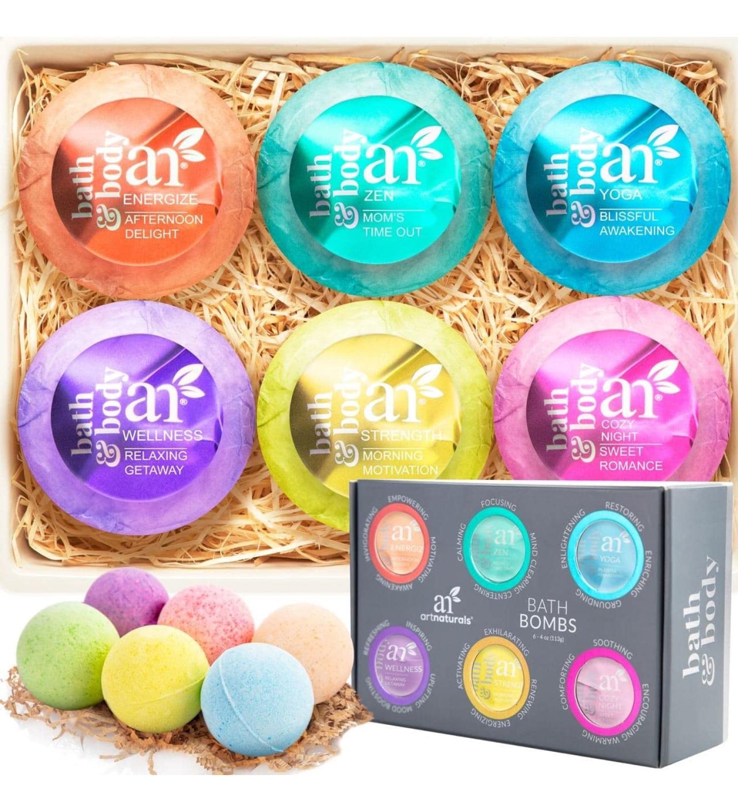 ArtNaturals Bath Bombs Gift Set - 6 Fizzies with Essential Oils, Shea & Cocoa Butter - Aromatherapy Spa Relaxation for Dry Skin - Ideal for Women, Kids & Men - Buy Online on GoSupps.com