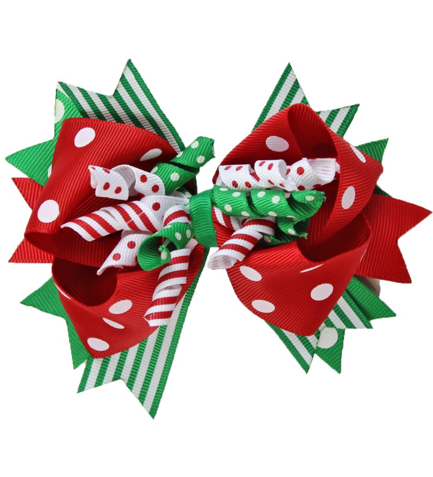 juDanzy Large Red and Green Polka Dot Jolly Christmas Hair Bow Clip