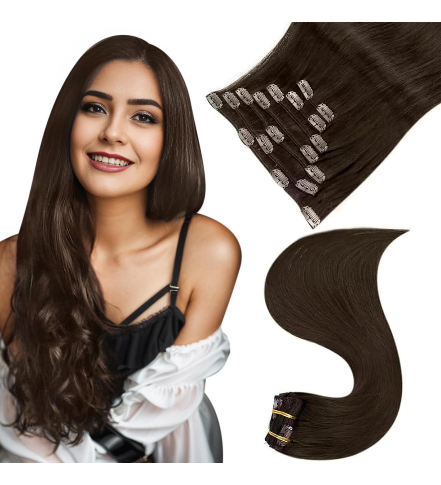 Buy Real Hair Clip-In Extensions - 20 Inch Darkest Brown (#2) | 7PCs 120g - Ideal for Hair Recovery | International Shipping - Buy Online on GoSupps.com