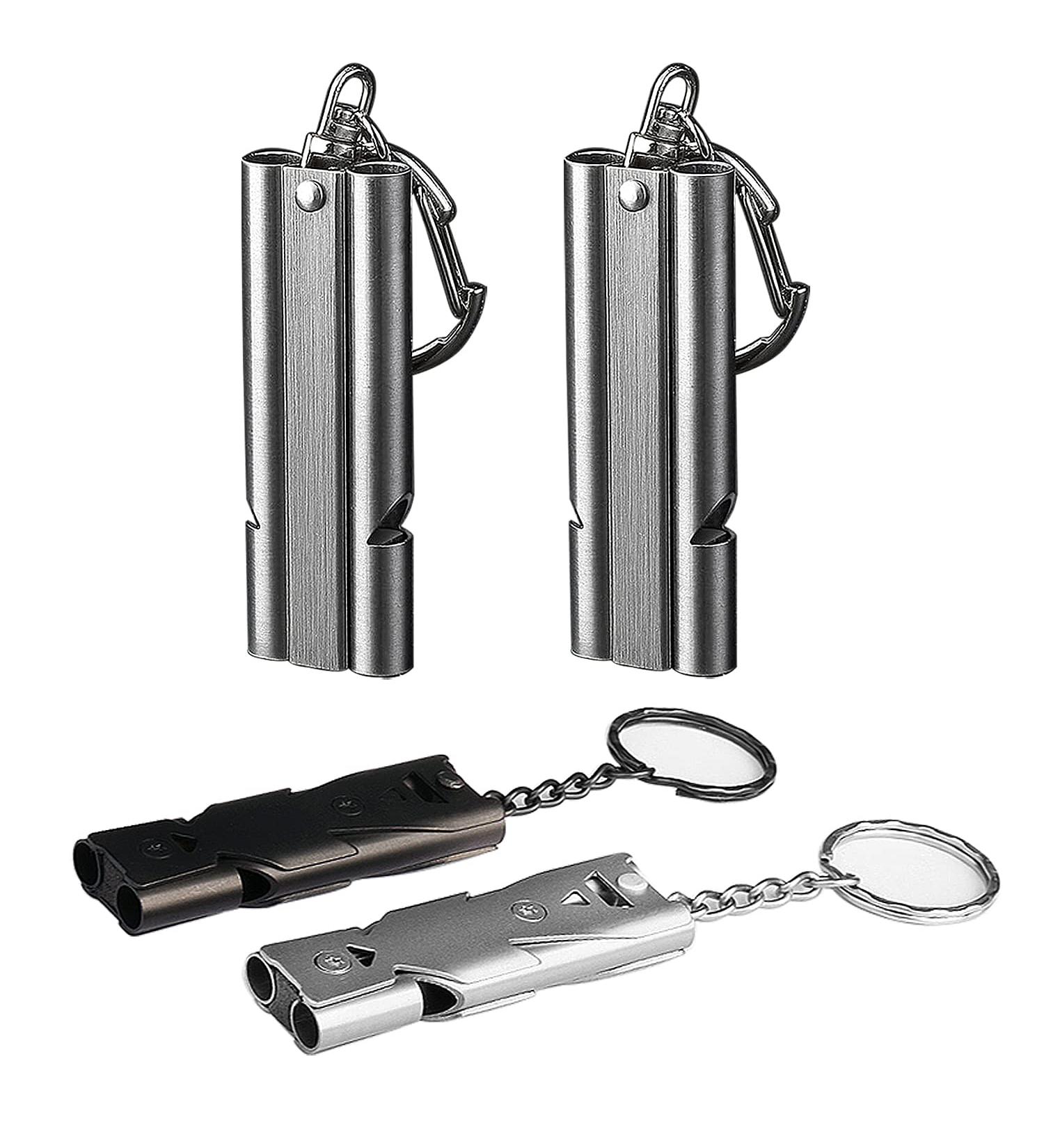 Wanyi 4-Piece Emergency Signal Whistle Set - Stainless Steel 304 150dB Survival Coaching Pipes with Keychain - Ideal for Sports Referees & Outdoor Adventures - Buy Online on GoSupps.com
