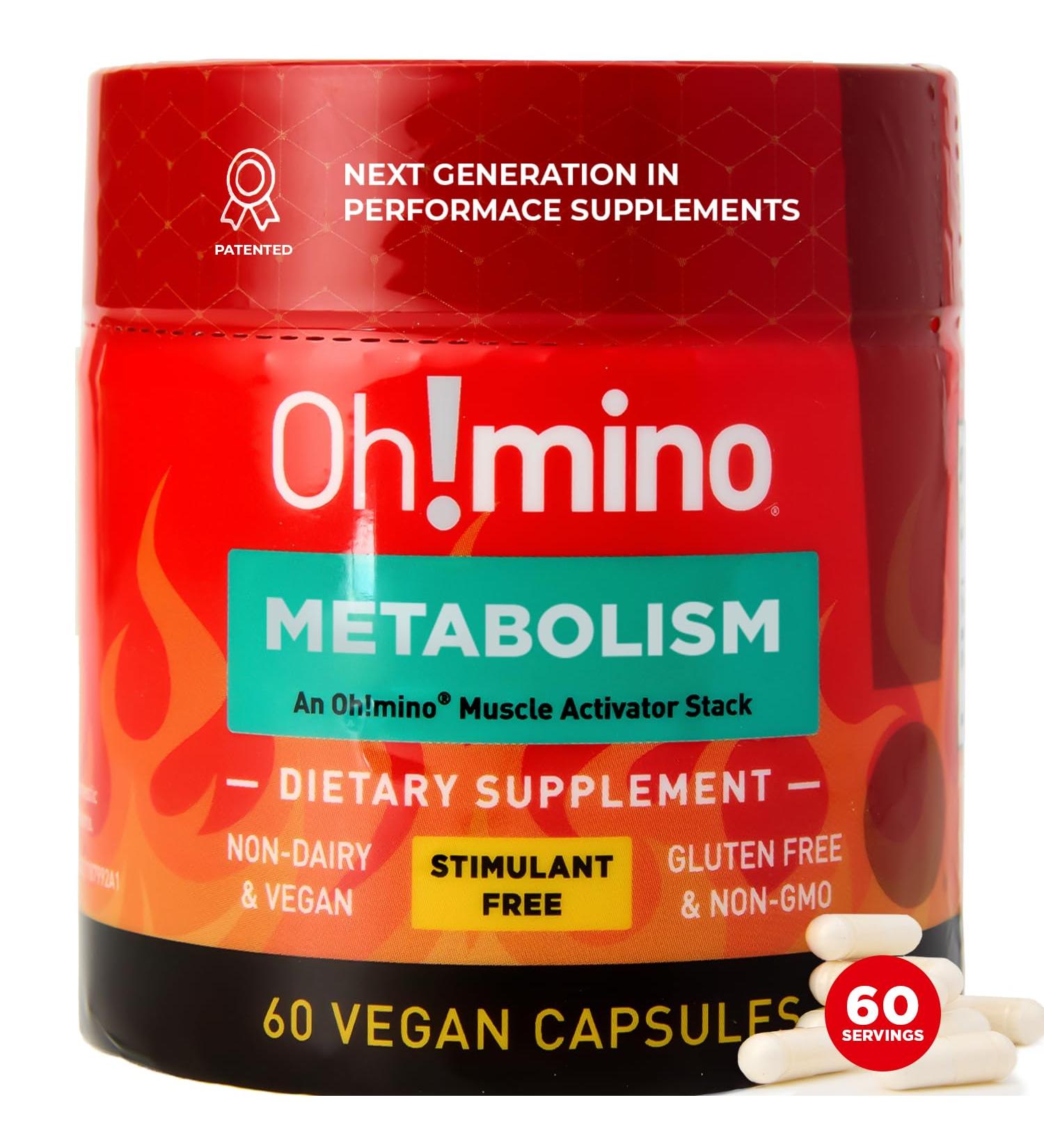 Oh!mino Metabolism Support Supplement for Efficient Fat to Energy Conversion w/L-Carnitine Phenylcapsaicin & Vitamin B3 - Non-Jitters Stimulant-Free Vegan Non-Dairy Capsules (60 Servings) - Buy Online on GoSupps.com