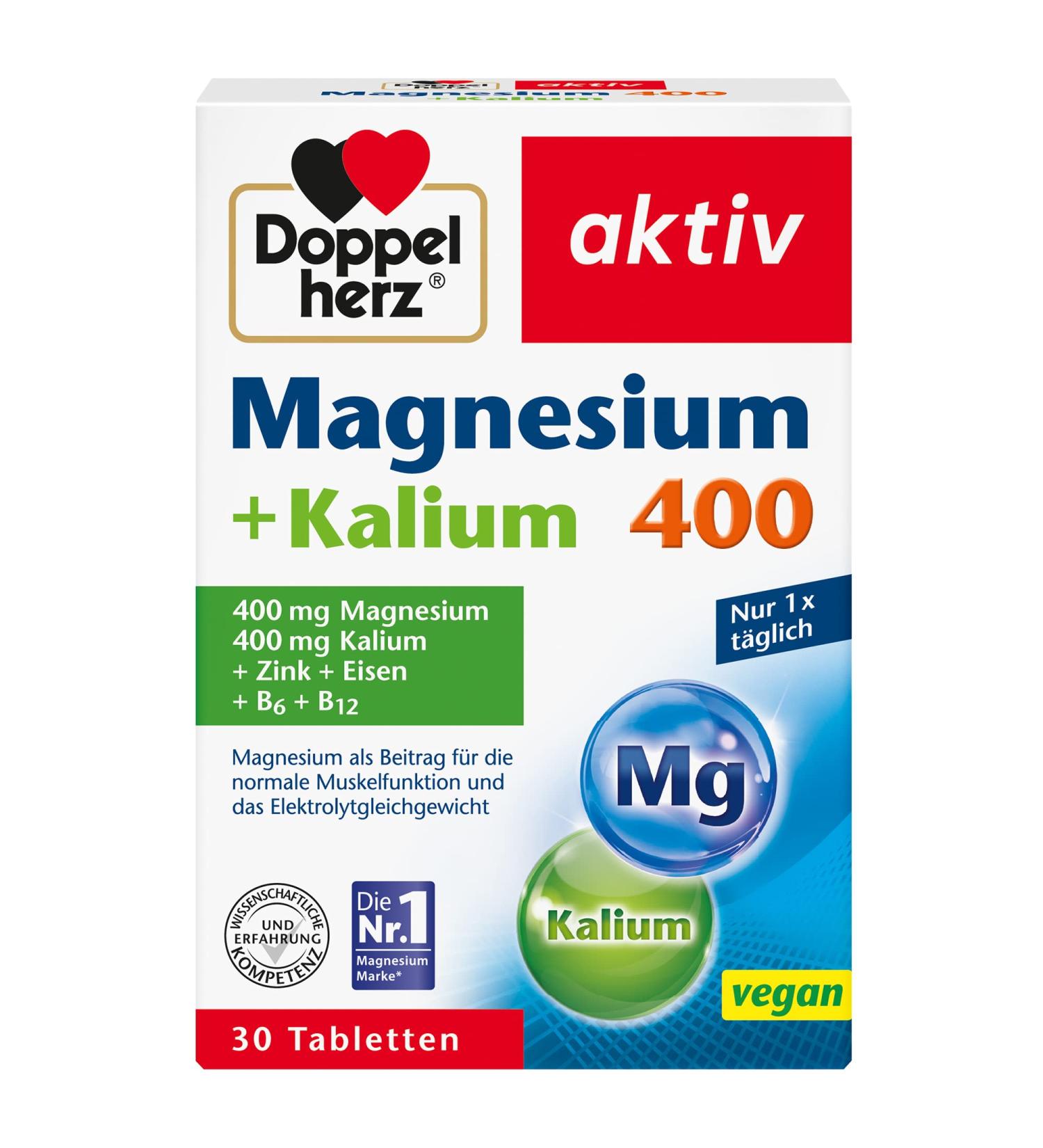 Buy Double Heart Magnesium + Potassium 400 - Supports Muscle Function - 30 Tablets for Optimal Health | International Shipping Available - Buy Online on GoSupps.com