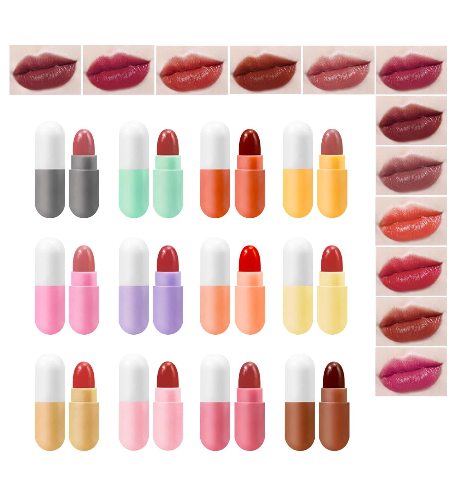 12PCS Mini Capsule Pills Lipstick Set Matte Lip Stain Long Lasting Waterproof Lip Gloss Kit Pill Shaped Lipstick Lip Balm Suit for Women Girls - Buy Online on GoSupps.com