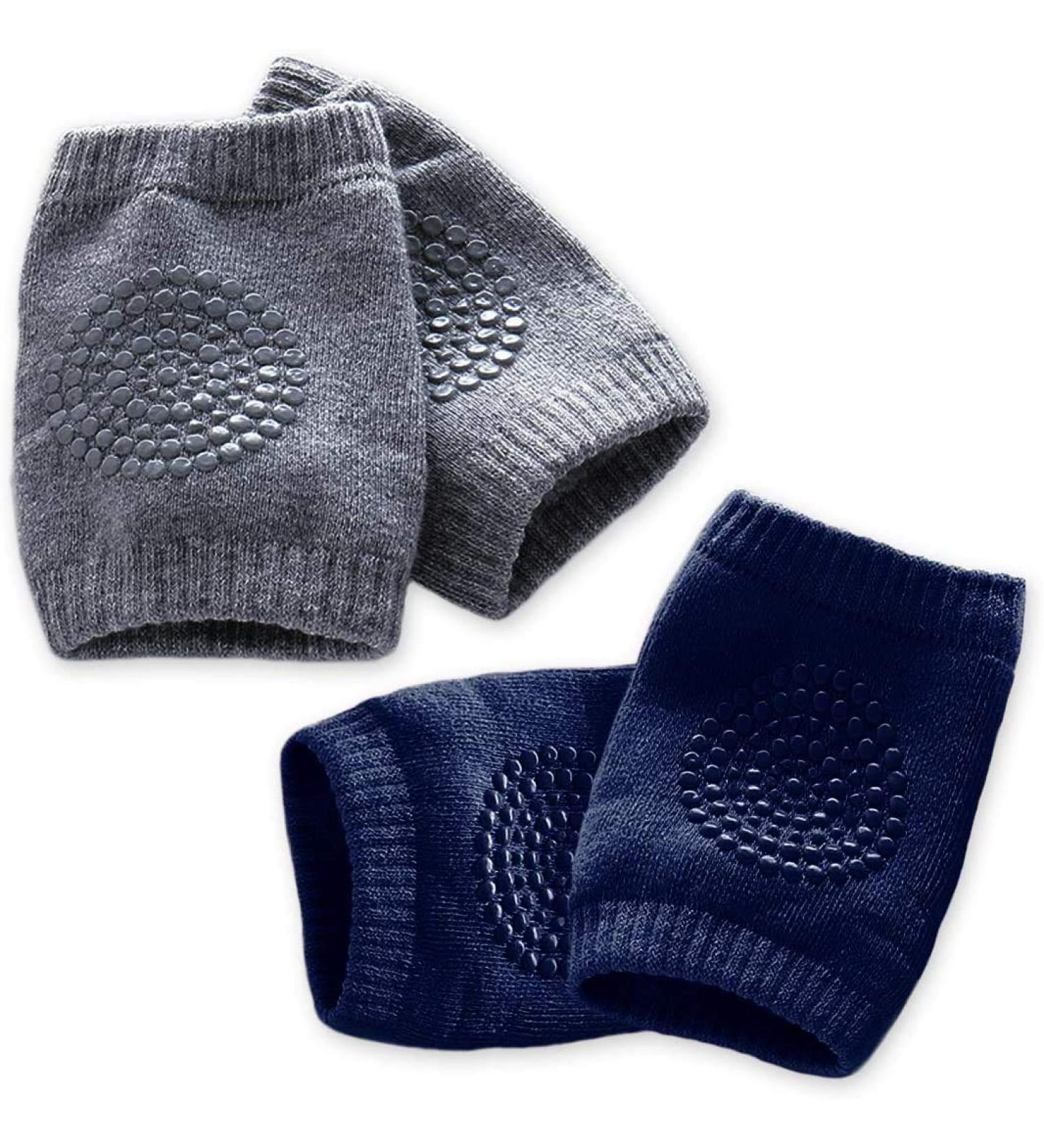 Kalevel Baby Crawling Anti-Slip Knee Pads - 2 Pairs Navy Blue + Dark Grey Knee Sleeve Protector for Infant Toddler Boy Girl - Buy Online on GoSupps.com