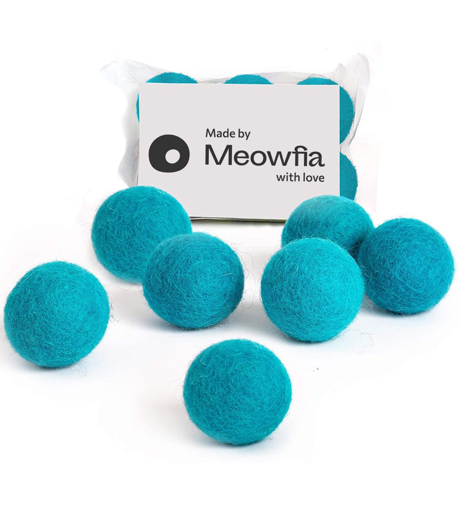 MEOWFIA Wool Ball Toys - 6-Pack Safe for Cats and Small Dogs - Felted Wool Cat Toy, Aquamarine - 1.5 & 2 - Buy Online on GoSupps.com