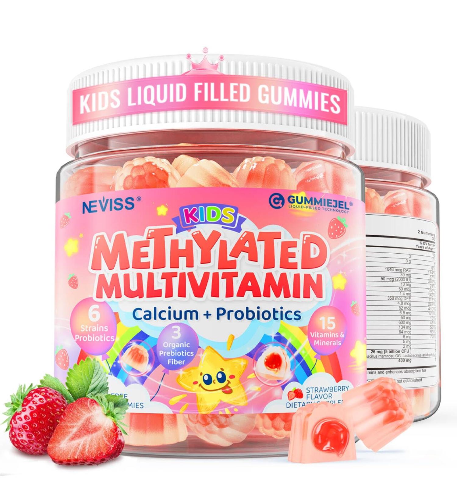 Kids Multivitamin Gummies + Calcium Probiotics Vitamin D3 C Methylated B12 & Methylfolate B6 A K2 E Zinc Prebiotics for Children Ages 4+ Clean & Sugar Free for Nutritional Support 60 Cts 60 Count (Pack of 1) - Buy Online on GoSupps.com