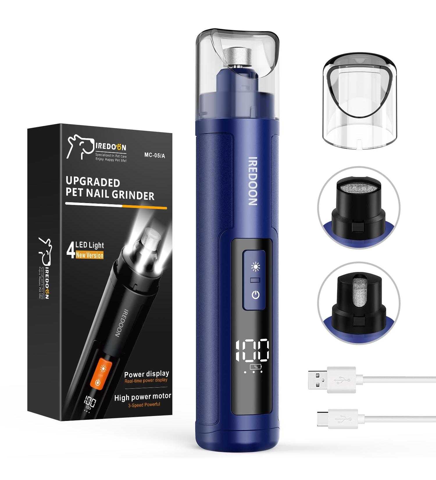 IREDOON PROFI CALL SHIRE - Silent 3-Course Claw Grinder for Dogs with LED Lights | Rechargeable Pet Nail Trimmer for Large Medium & Small Dogs - Blue - Buy Online on GoSupps.com