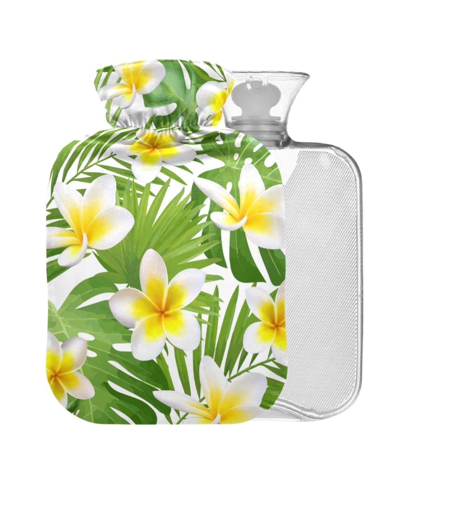 Tropical Leaves BAP Free Hot Water Bottle - 2L Large Hot Water Bag with Cover for Pain Relief - Ideal for Bed Hands & Feet | Worldwide Shipping - Buy Online on GoSupps.com