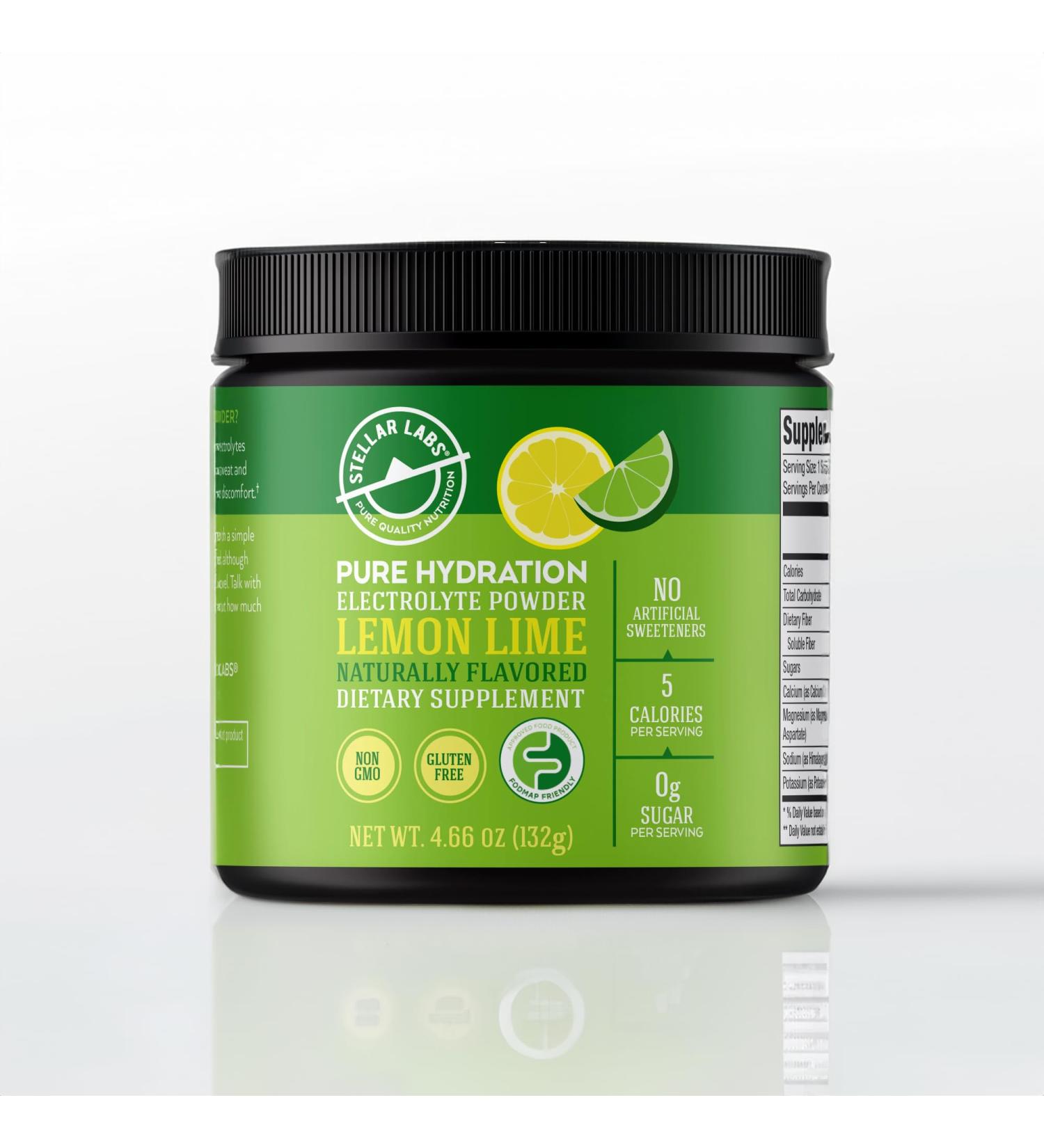 Stellar Labs No Sugar Electrolyte Powder | Low FODMAP Hydration Mix | Keto Friendly Sugar Free Non-GMO Gluten Free | Lemon Lime - 30 Servings - Buy Online on GoSupps.com