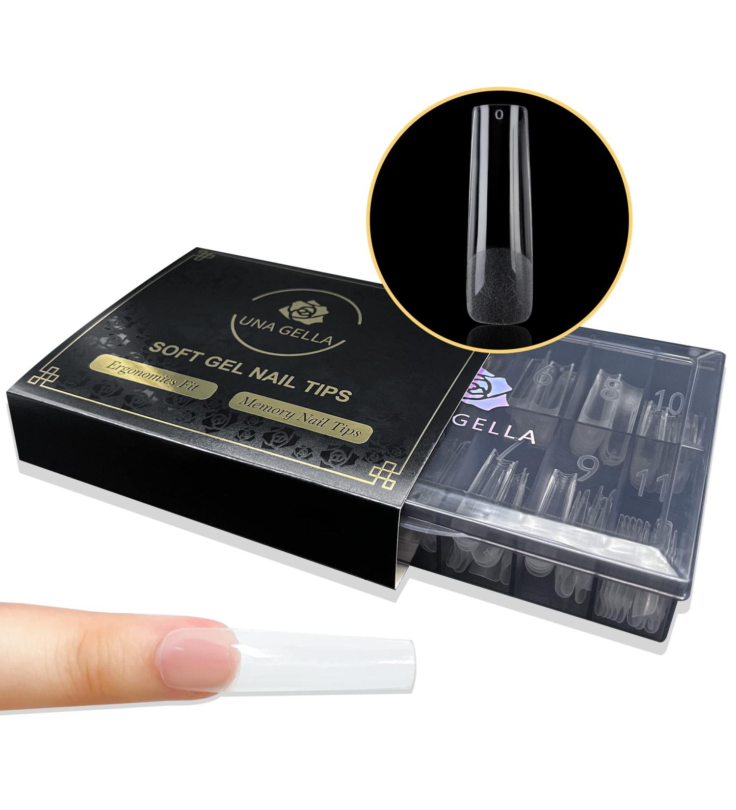 UNA GELLA Soft Gel Nail Tips Long Pre-file | 240 XXL Square Gel Tips | Full Cover Nails - DIY Square Gel Extensions - Buy Online on GoSupps.com