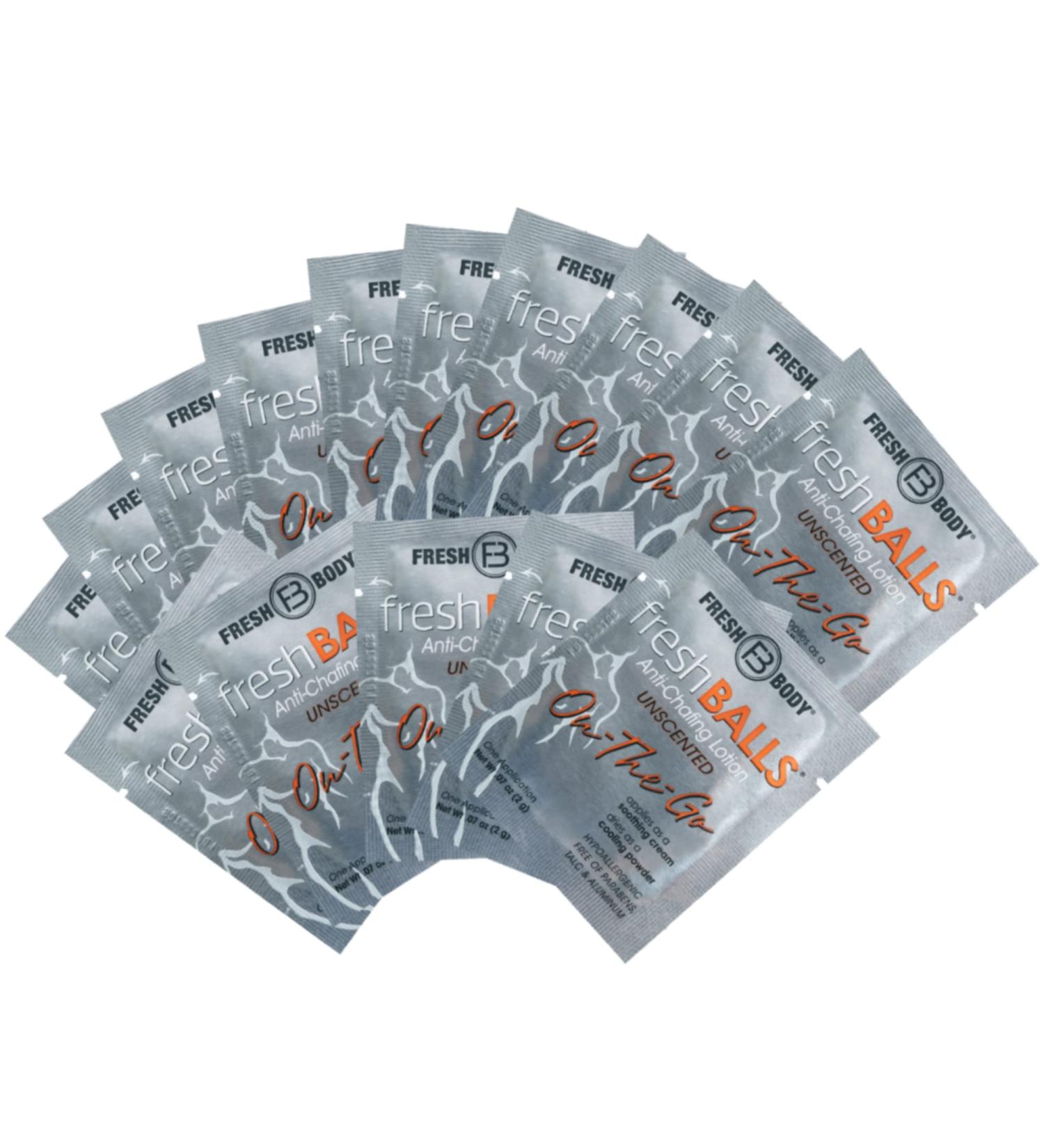 Fresh Body FB - Fresh Balls On-The-Go Anti Chafing Lotion 0.07 Fl Oz Travel Size Packet (30 Pack) - Ball Deodorant for Men and Soothing Chafing Cream to Powder Hygiene for Groin Area 0.07 Fl Oz (Pack of 30) - Buy Online on GoSupps.com